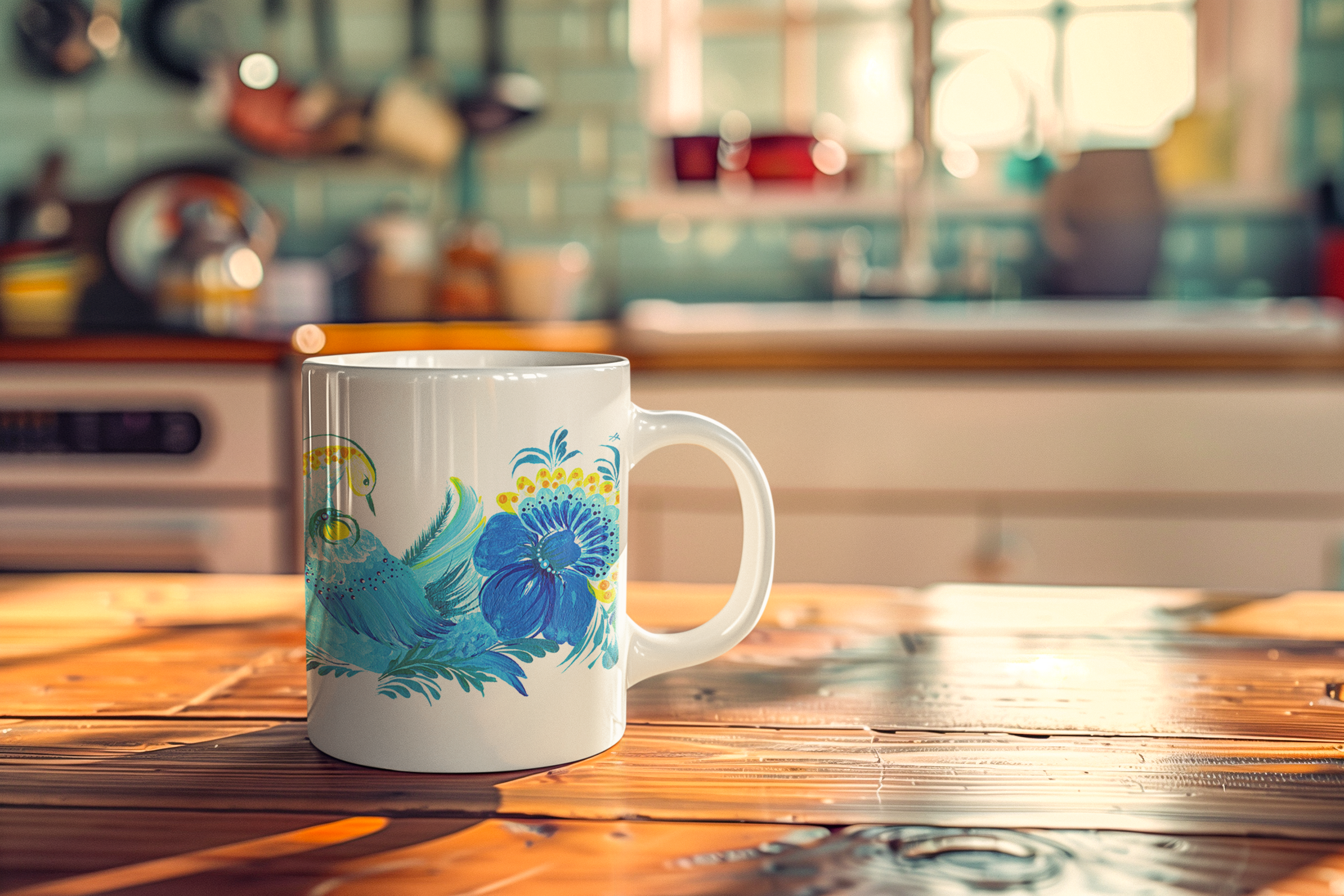 Enchanted Sea Bird Petrykivka Artwork White Ceramic Mug 11oz, Gift for Christmas and Art Lovers product thumbnail image Enchanted Sea Bird Petrykivka Artwork White Ceramic Mug 11oz, Gift for Christmas and Art Lovers product thumbnail image