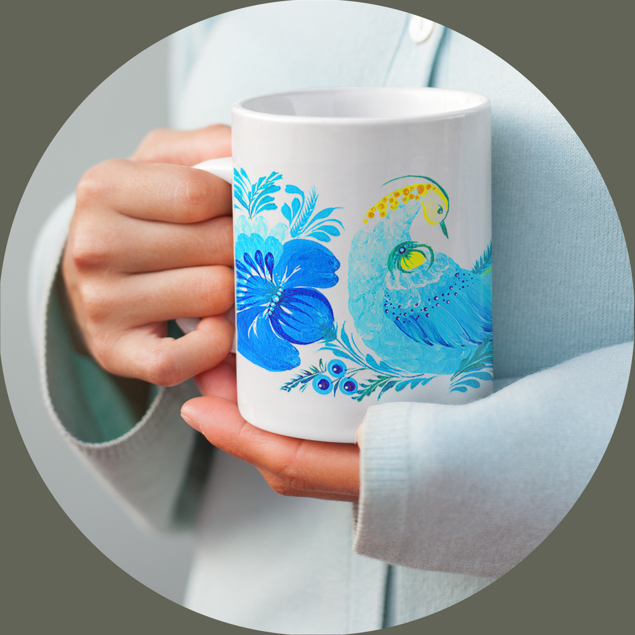 Enchanted Sea Bird Petrykivka Artwork White Ceramic Mug 11oz, Gift for Christmas and Art Lovers product thumbnail image Enchanted Sea Bird Petrykivka Artwork White Ceramic Mug 11oz, Gift for Christmas and Art Lovers product thumbnail image