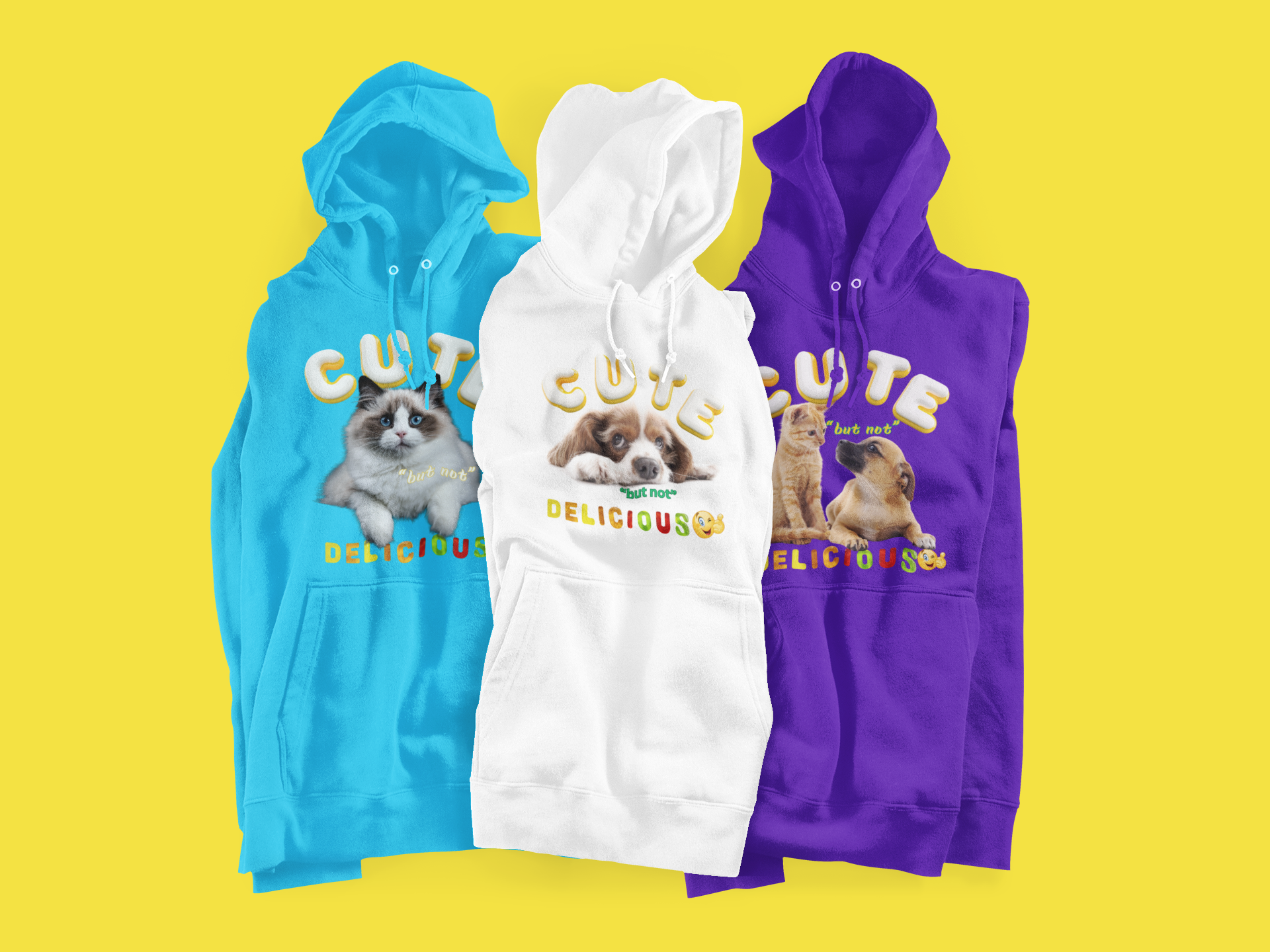 "Cute but Not Delicious" Three-Panel Fleece Hoodie – Adorable Style with a Message product thumbnail image