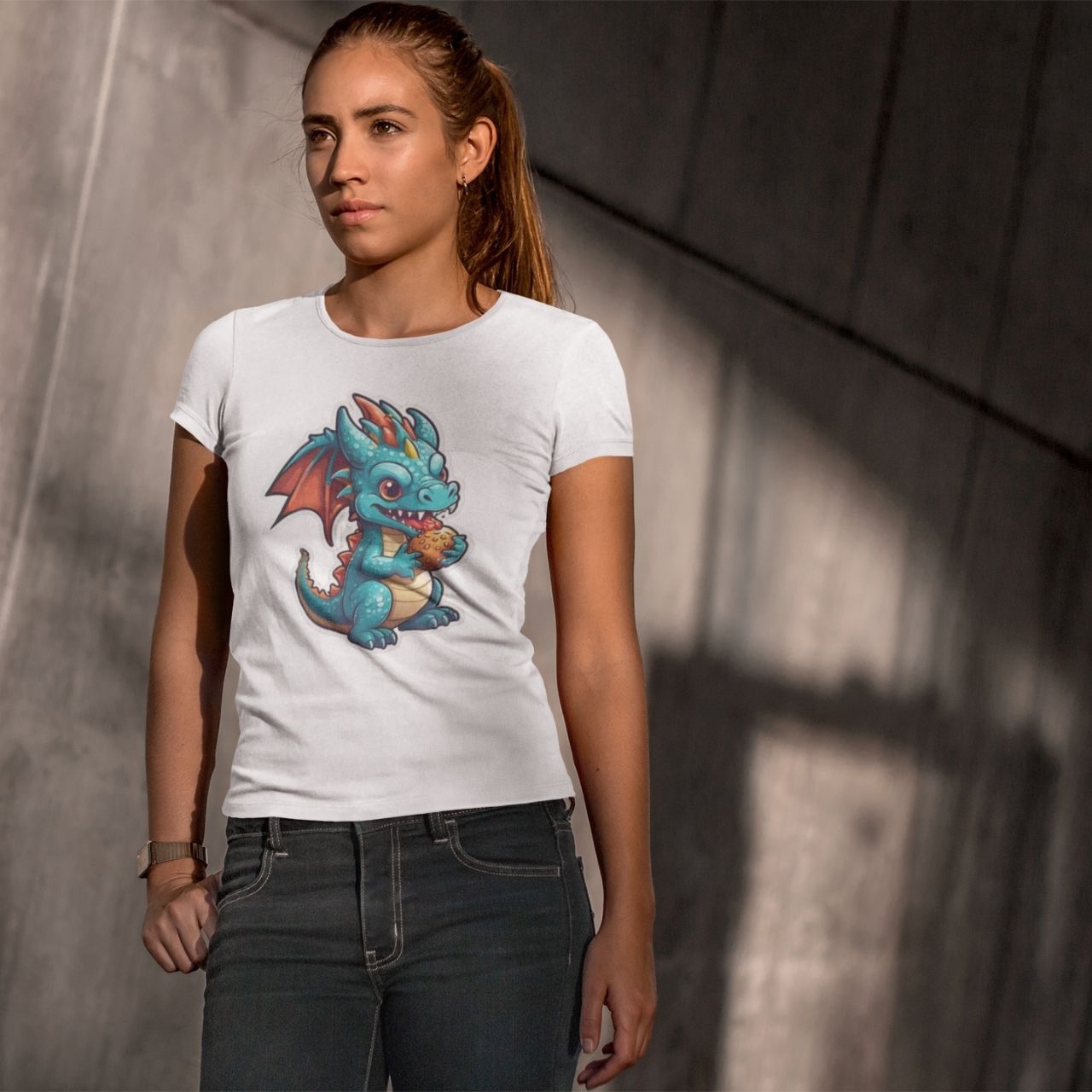 "Baby Dragon Eating Burger" T-Shirt – Fun and Unique Everyday Wear! product thumbnail image