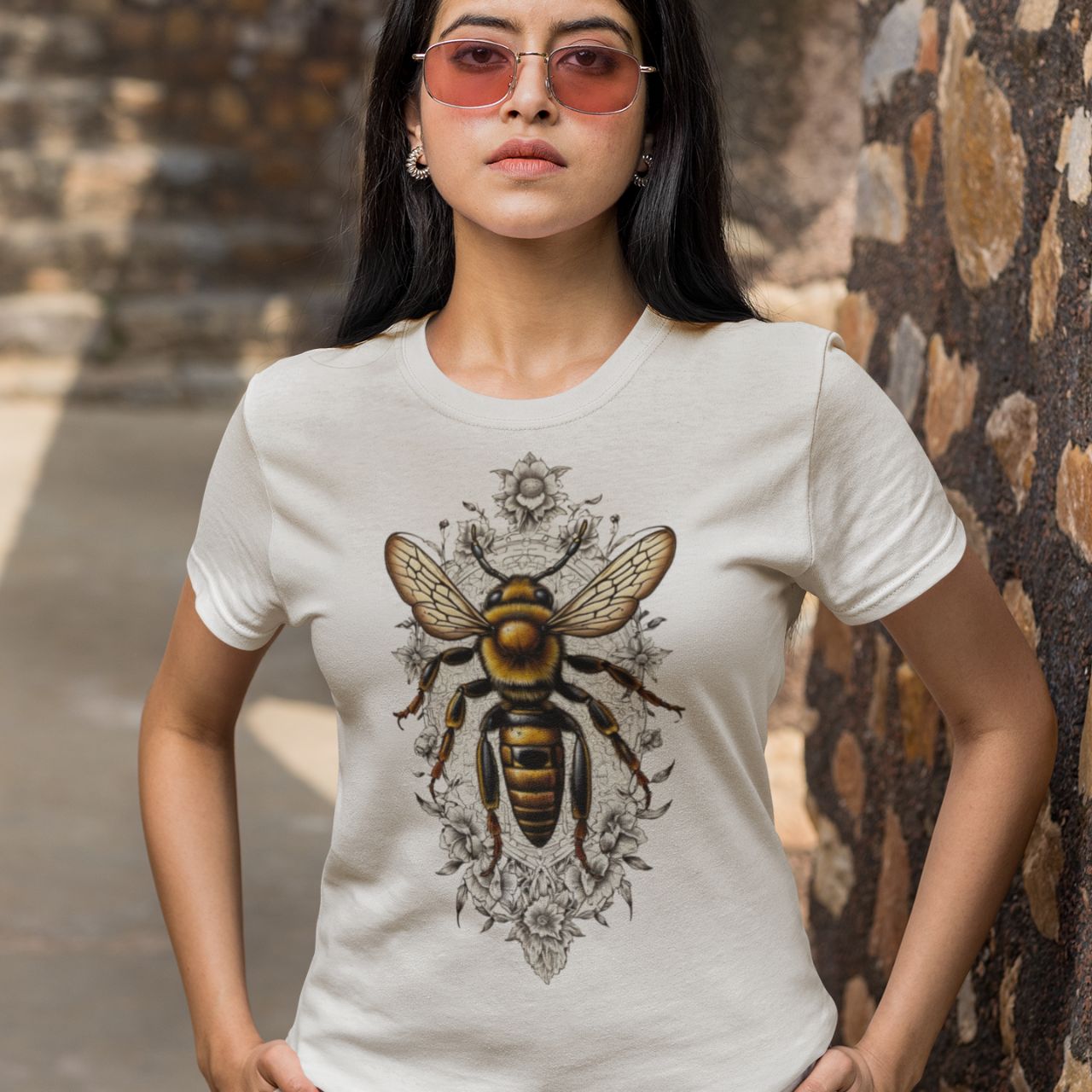 T-Shirt for men and women 'flower bee', summer clothes casual regular fit, top clothes for daily wear. short sleeve tee. product thumbnail image