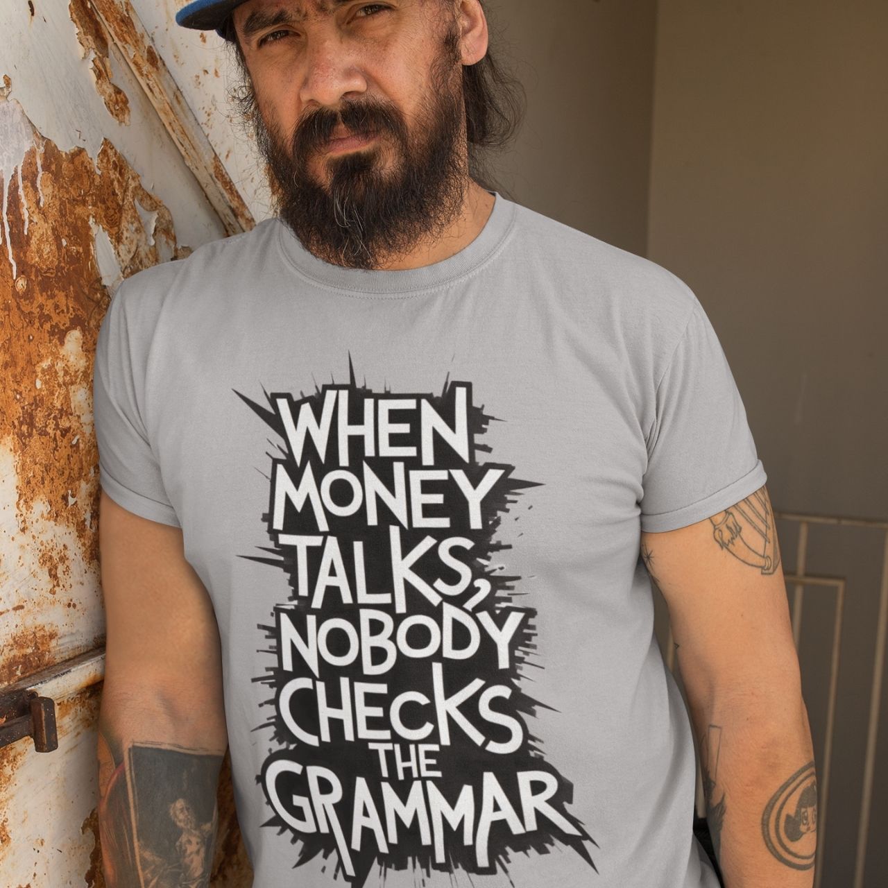 T-Shirt casual shirt, "grammar and money" tee, classic shirt for men and women, all year round tee product thumbnail image