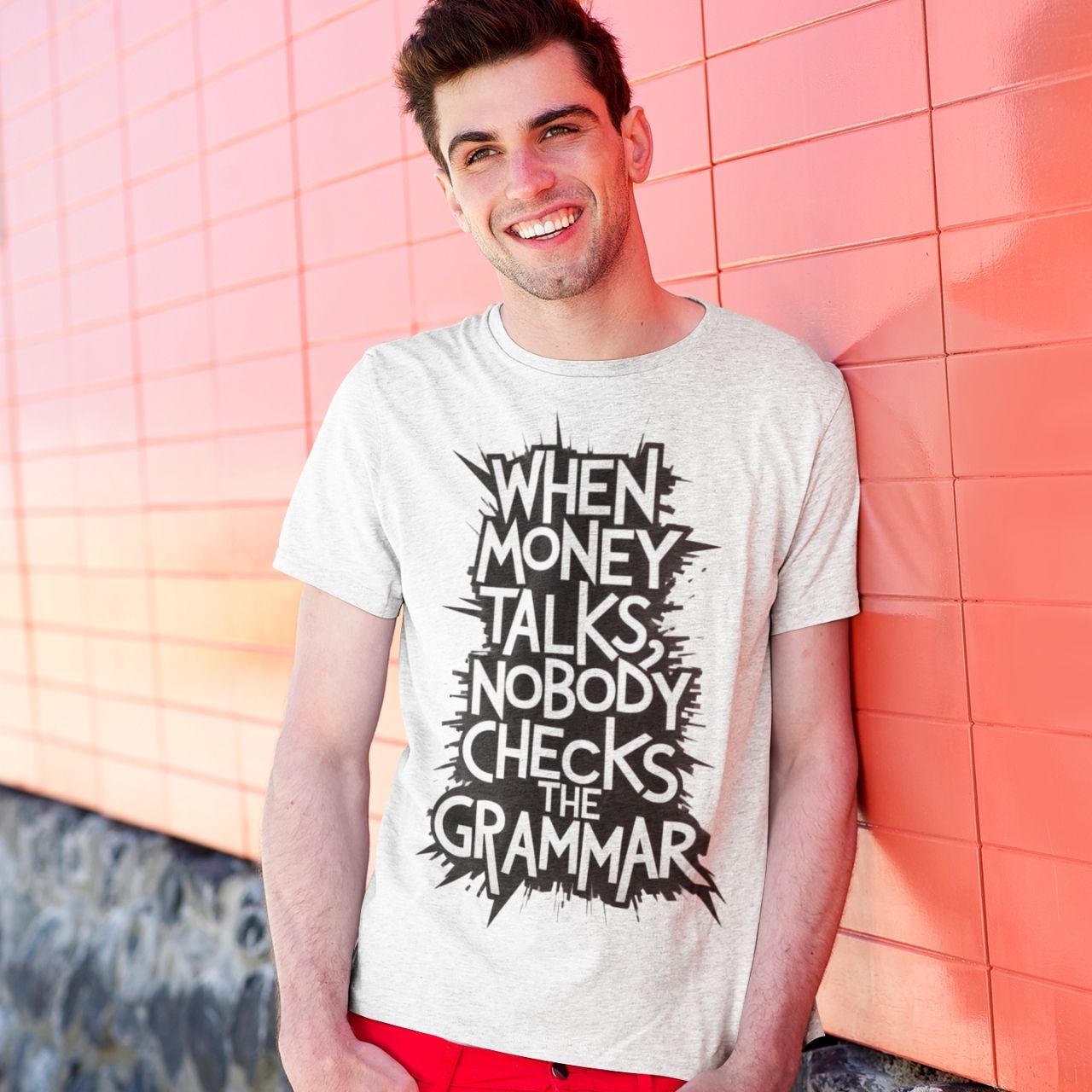 T-Shirt casual shirt, "grammar and money" tee, classic shirt for men and women, all year round tee product thumbnail image