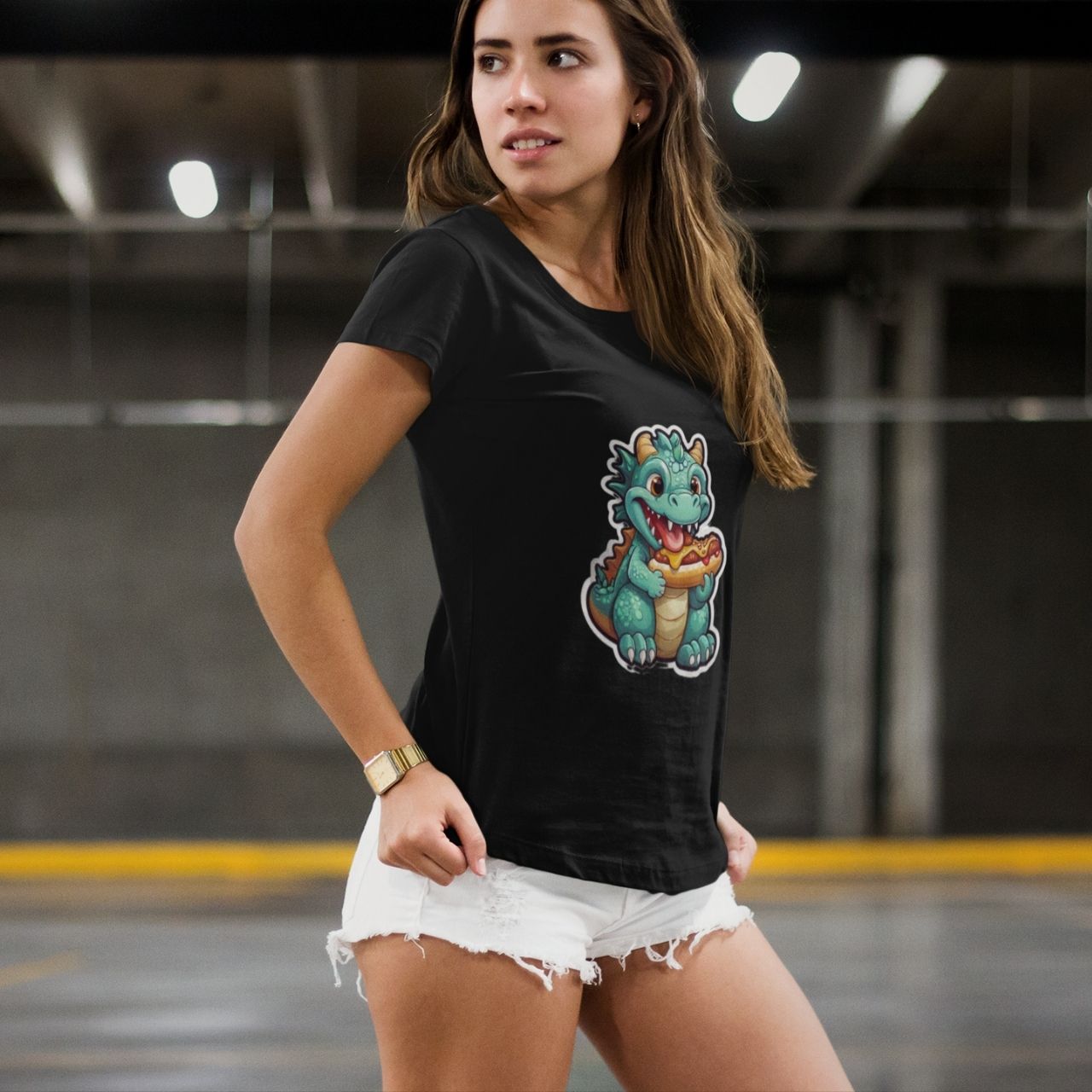 T-Shirt for men and women "baby dragon with hotdog Shirt", summer clothes casual regular fit, top clothes for daily wear. short sleeve tee. product thumbnail image