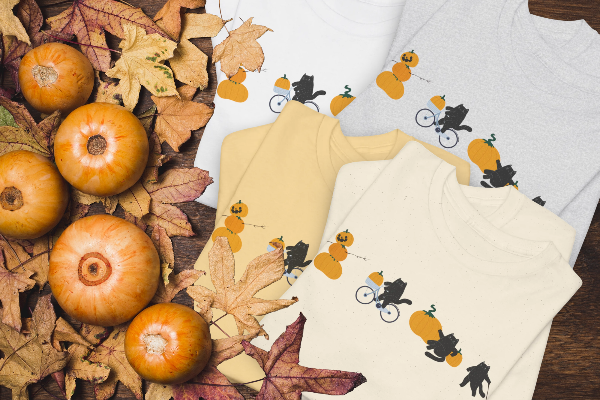 Cozy Fall Cats T-Shirt | Playful Black Cats & Pumpkins | Unisex Cotton Tee for Autumn product thumbnail image Cozy Fall Cats T-Shirt | Playful Black Cats & Pumpkins | Unisex Cotton Tee for Autumn product thumbnail image
