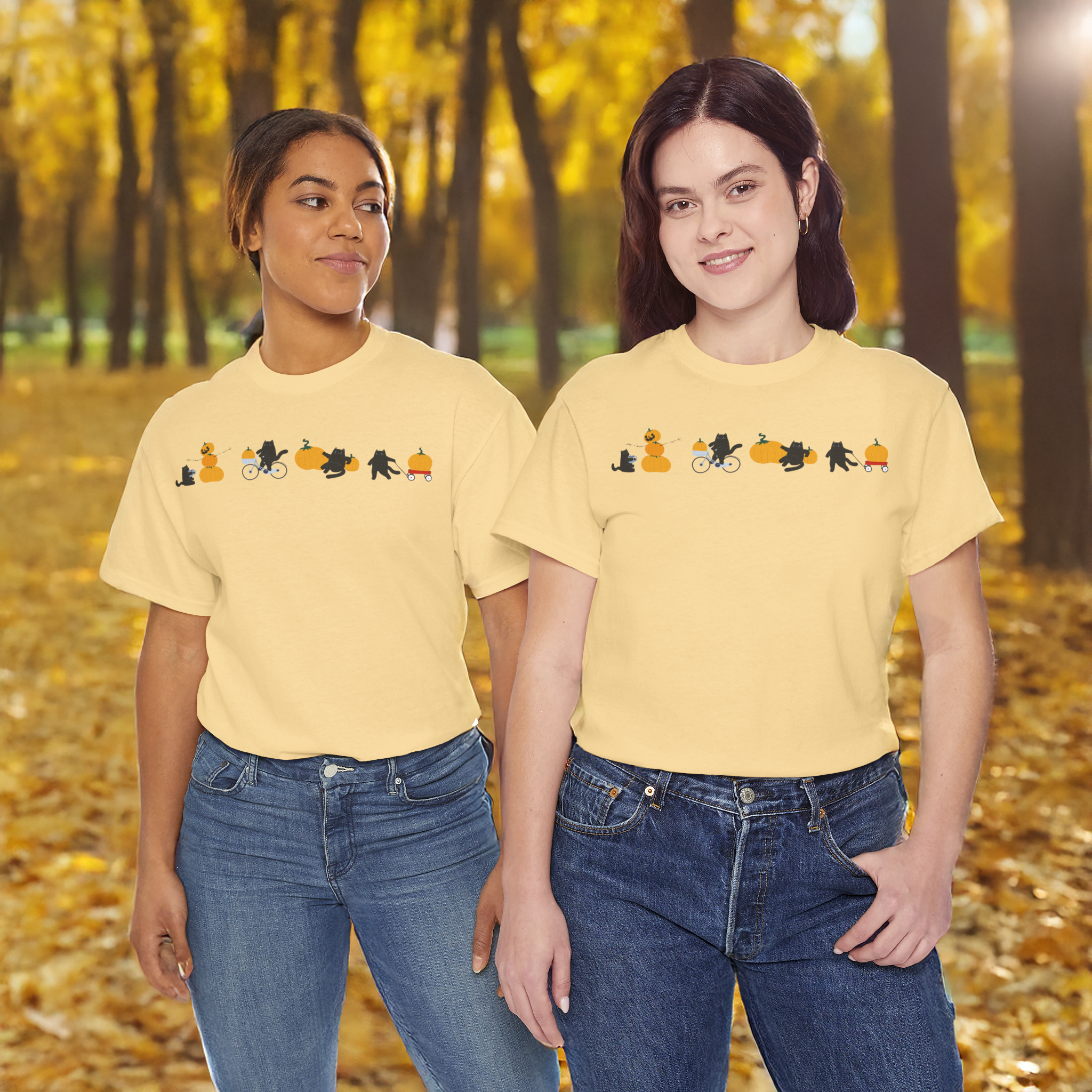 Cozy Fall Cats T-Shirt | Playful Black Cats & Pumpkins | Unisex Cotton Tee for Autumn product thumbnail image Cozy Fall Cats T-Shirt | Playful Black Cats & Pumpkins | Unisex Cotton Tee for Autumn product thumbnail image