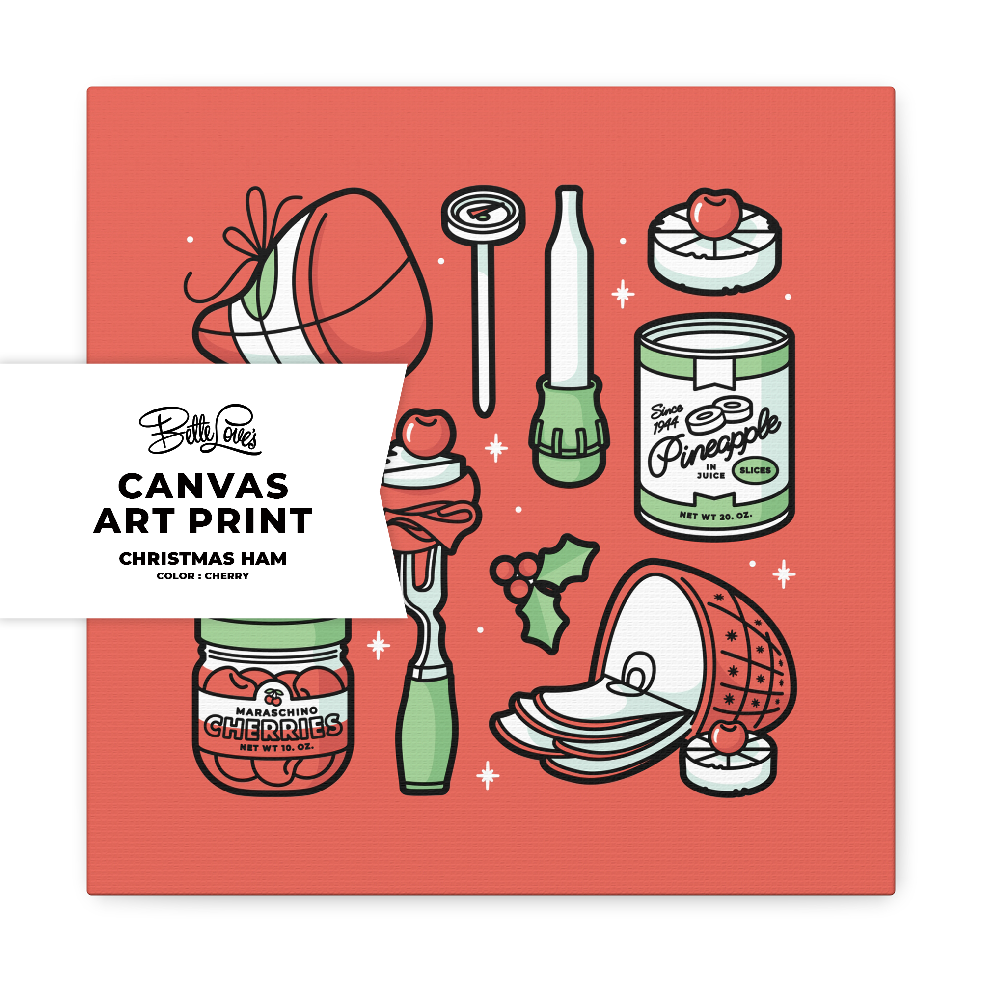 Christmas Ham Canva Art Print in Cherry Christmas Ham Canva Art Print in Cherry