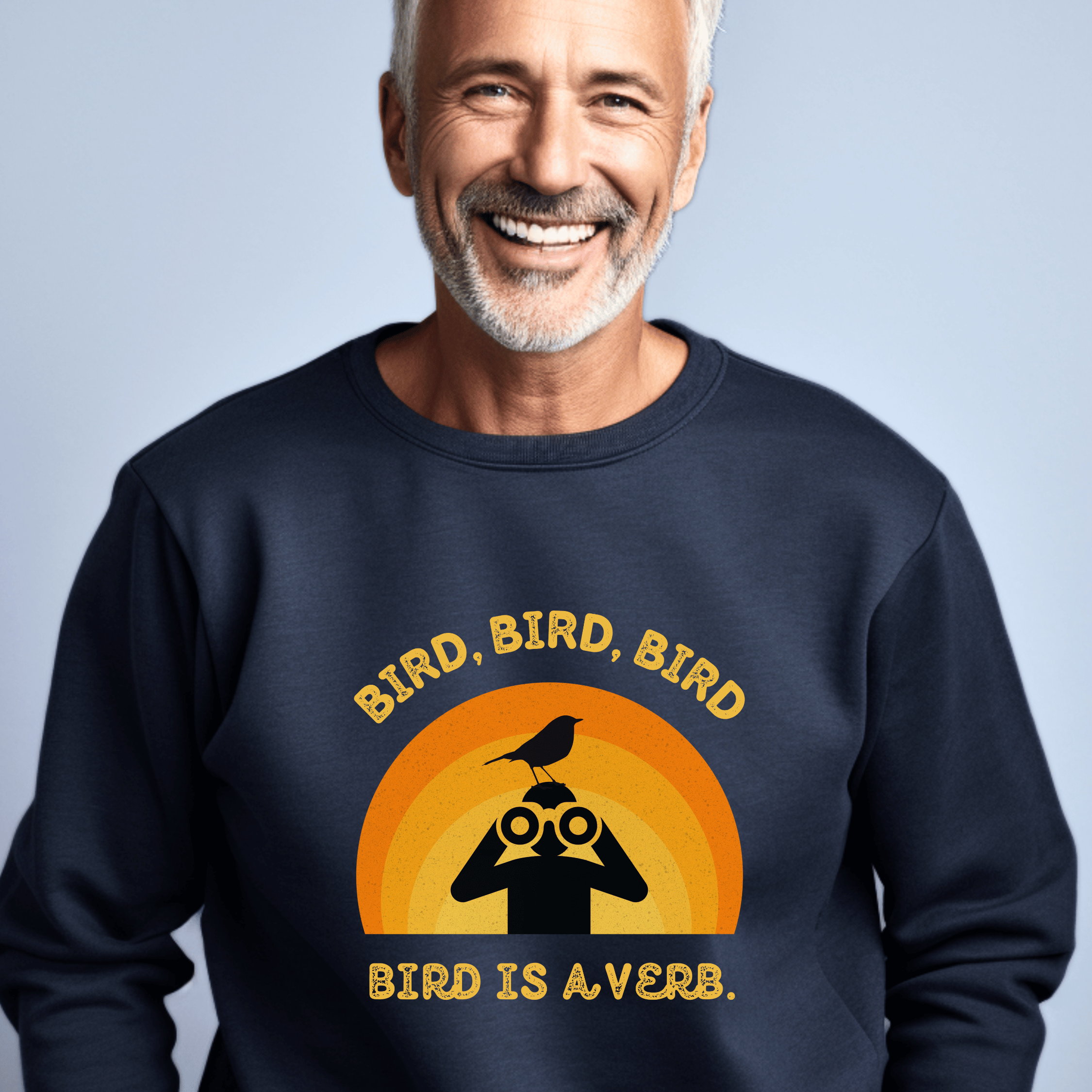 Bird Watching Sweatshirt - Retro Sunset Graphic Unisex Crewneck | Bird is a Verb | Funny Gift for Nature Lovers & Birders | Navy, Black Bird Watching Sweatshirt - Retro Sunset Graphic Unisex Crewneck | Bird is a Verb | Funny Gift for Nature Lovers & Birders | Navy, Black