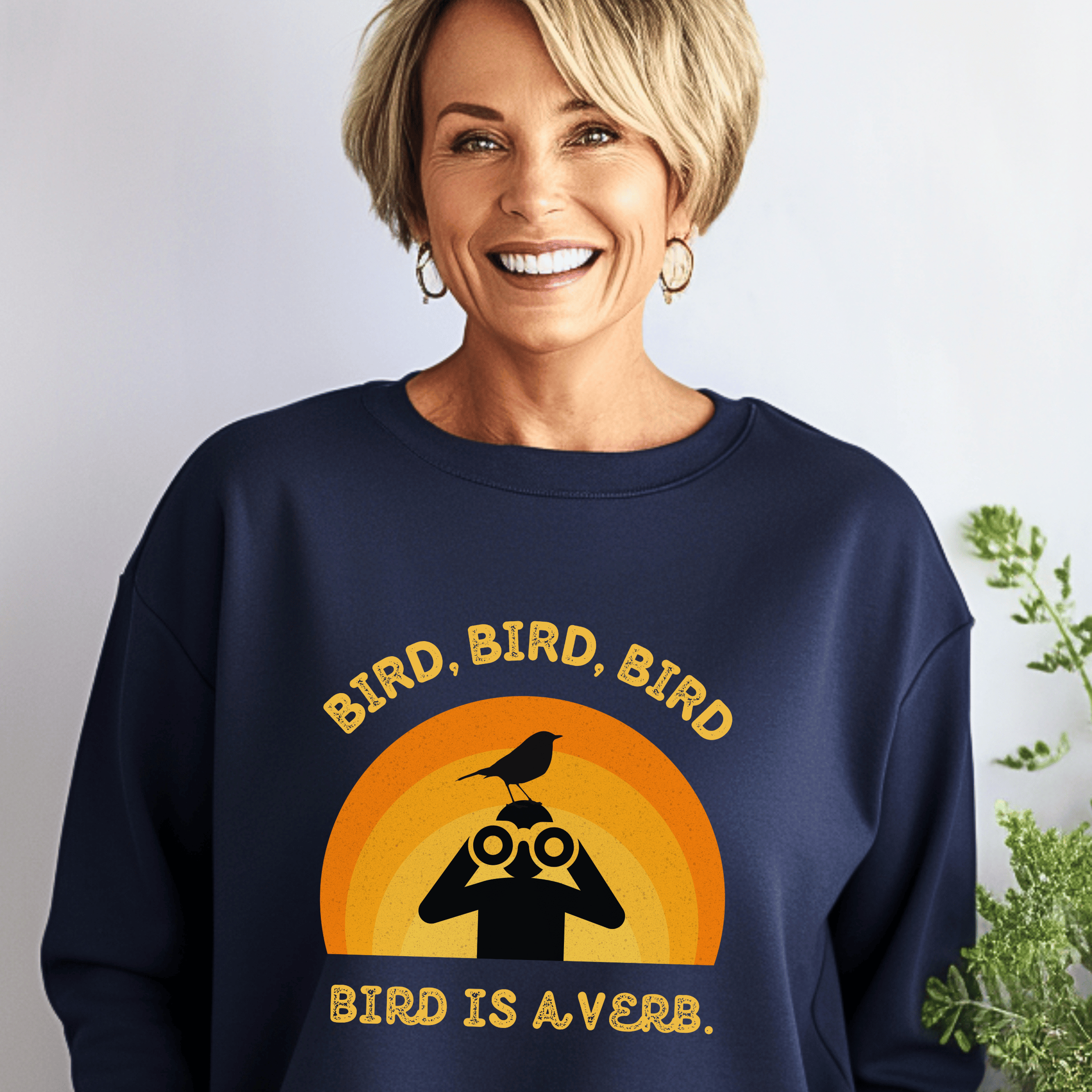 Bird Watching Sweatshirt - Retro Sunset Graphic Unisex Crewneck | Bird is a Verb | Funny Gift for Nature Lovers & Birders | Navy, Black product thumbnail image Bird Watching Sweatshirt - Retro Sunset Graphic Unisex Crewneck | Bird is a Verb | Funny Gift for Nature Lovers & Birders | Navy, Black product thumbnail image