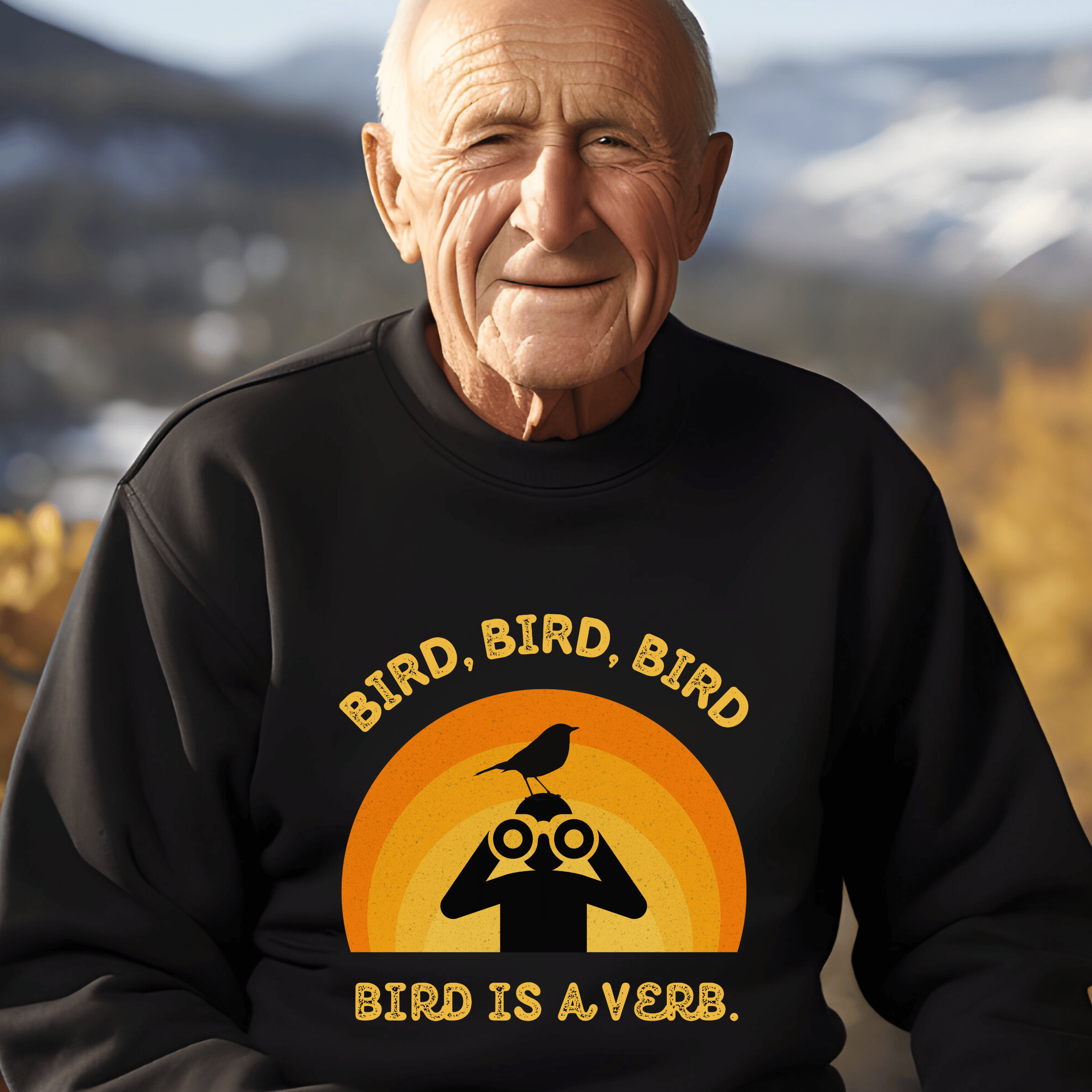 Bird Watching Sweatshirt - Retro Sunset Graphic Unisex Crewneck | Bird is a Verb | Funny Gift for Nature Lovers & Birders | Navy, Black product thumbnail image Bird Watching Sweatshirt - Retro Sunset Graphic Unisex Crewneck | Bird is a Verb | Funny Gift for Nature Lovers & Birders | Navy, Black product thumbnail image