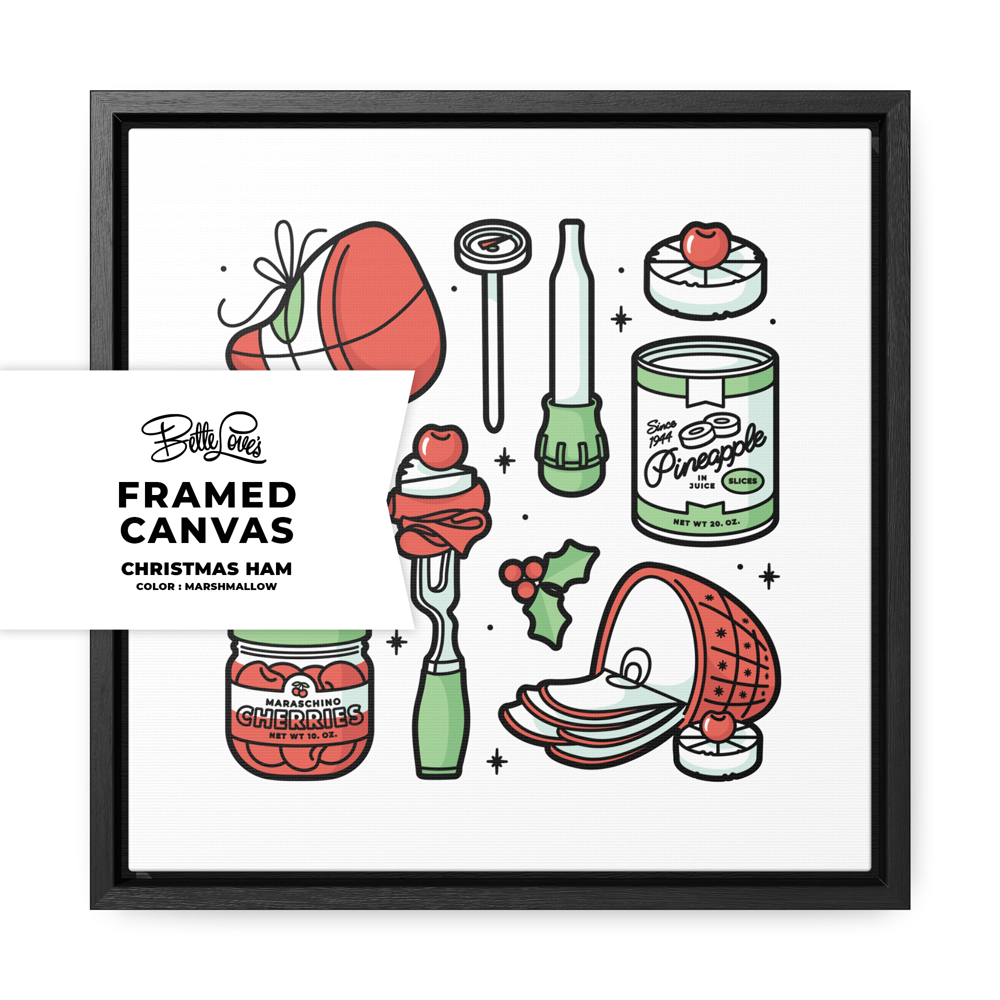 Christmas Ham Framed Canvas in Marshmallow