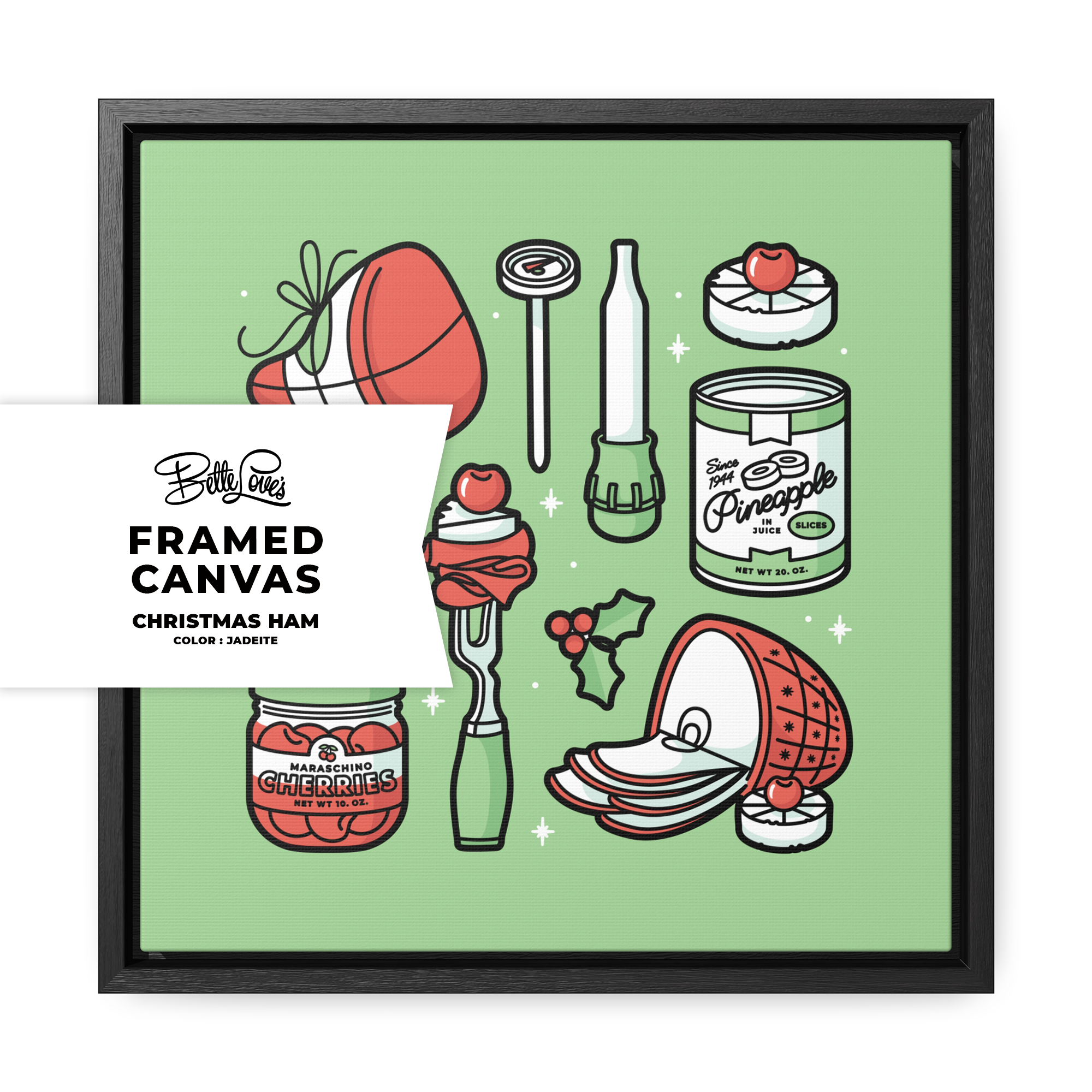 Christmas Ham Framed Canvas in Jadeite Christmas Ham Framed Canvas in Jadeite