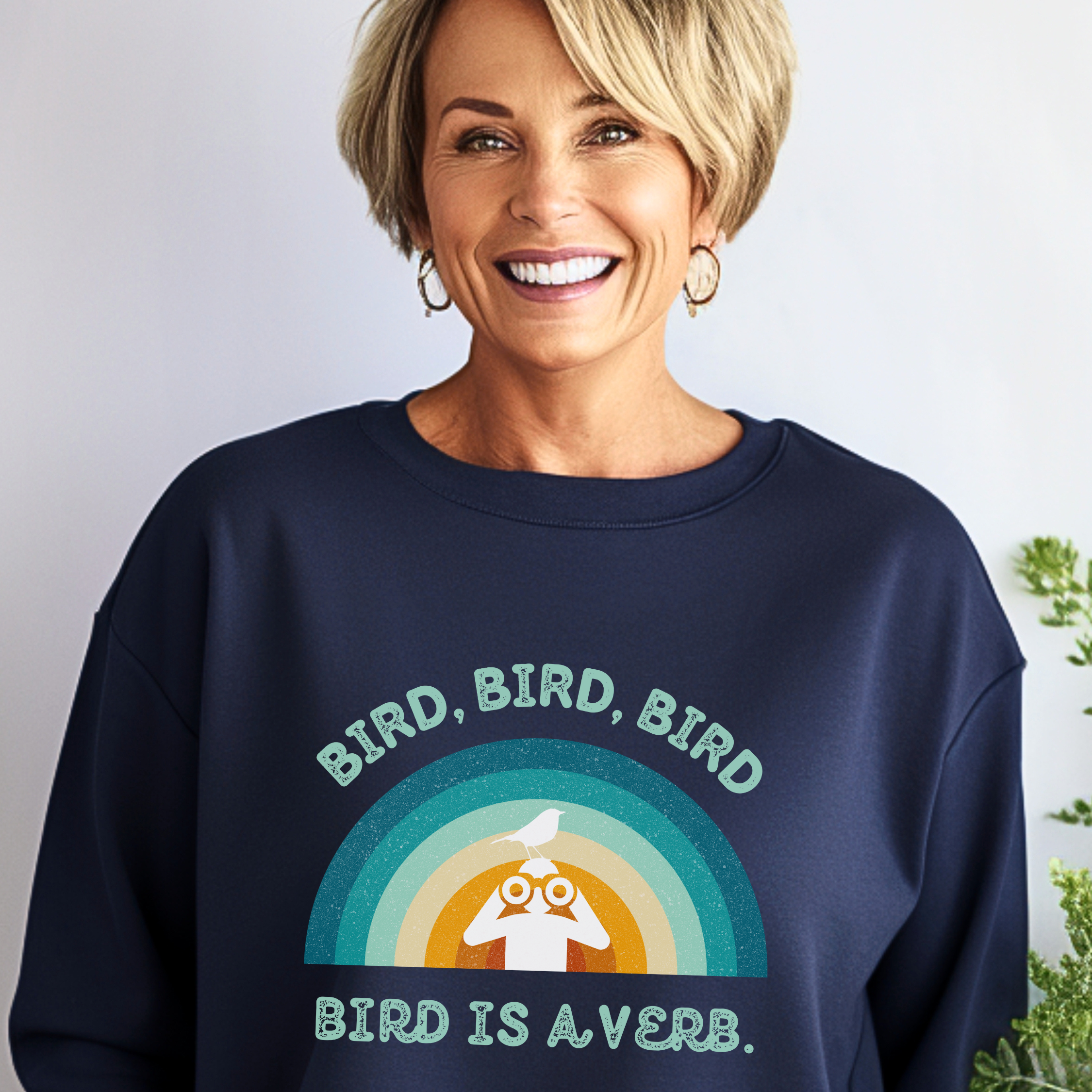 Bird Watching Sweatshirt - Retro Sunset Graphic Unisex Crewneck | Bird is a Verb | Funny Gift for Nature Lovers & Birders | Navy, Black product thumbnail image Bird Watching Sweatshirt - Retro Sunset Graphic Unisex Crewneck | Bird is a Verb | Funny Gift for Nature Lovers & Birders | Navy, Black product thumbnail image