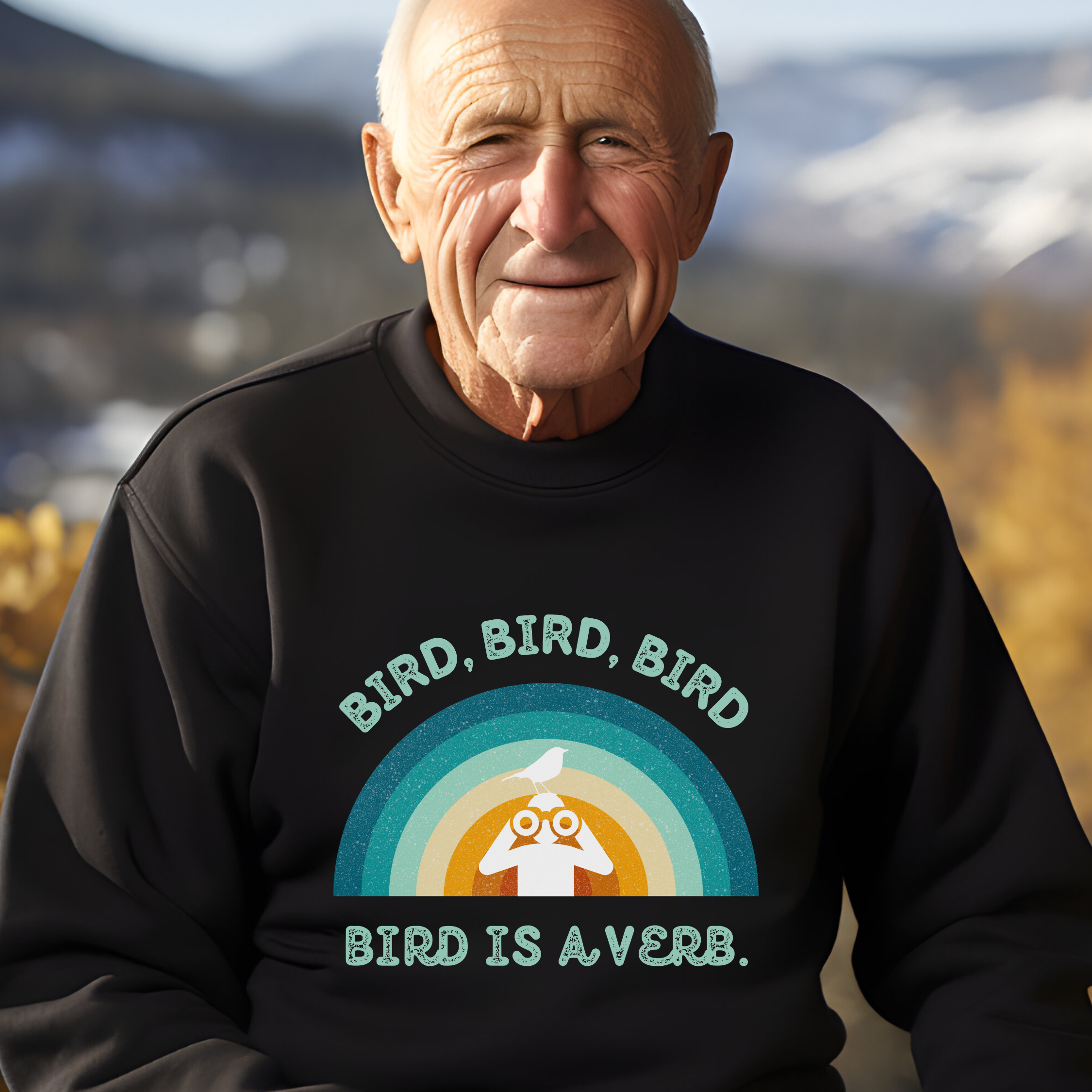 Bird Watching Sweatshirt - Retro Sunset Graphic Unisex Crewneck | Bird is a Verb | Funny Gift for Nature Lovers & Birders | Navy, Black product thumbnail image Bird Watching Sweatshirt - Retro Sunset Graphic Unisex Crewneck | Bird is a Verb | Funny Gift for Nature Lovers & Birders | Navy, Black product thumbnail image