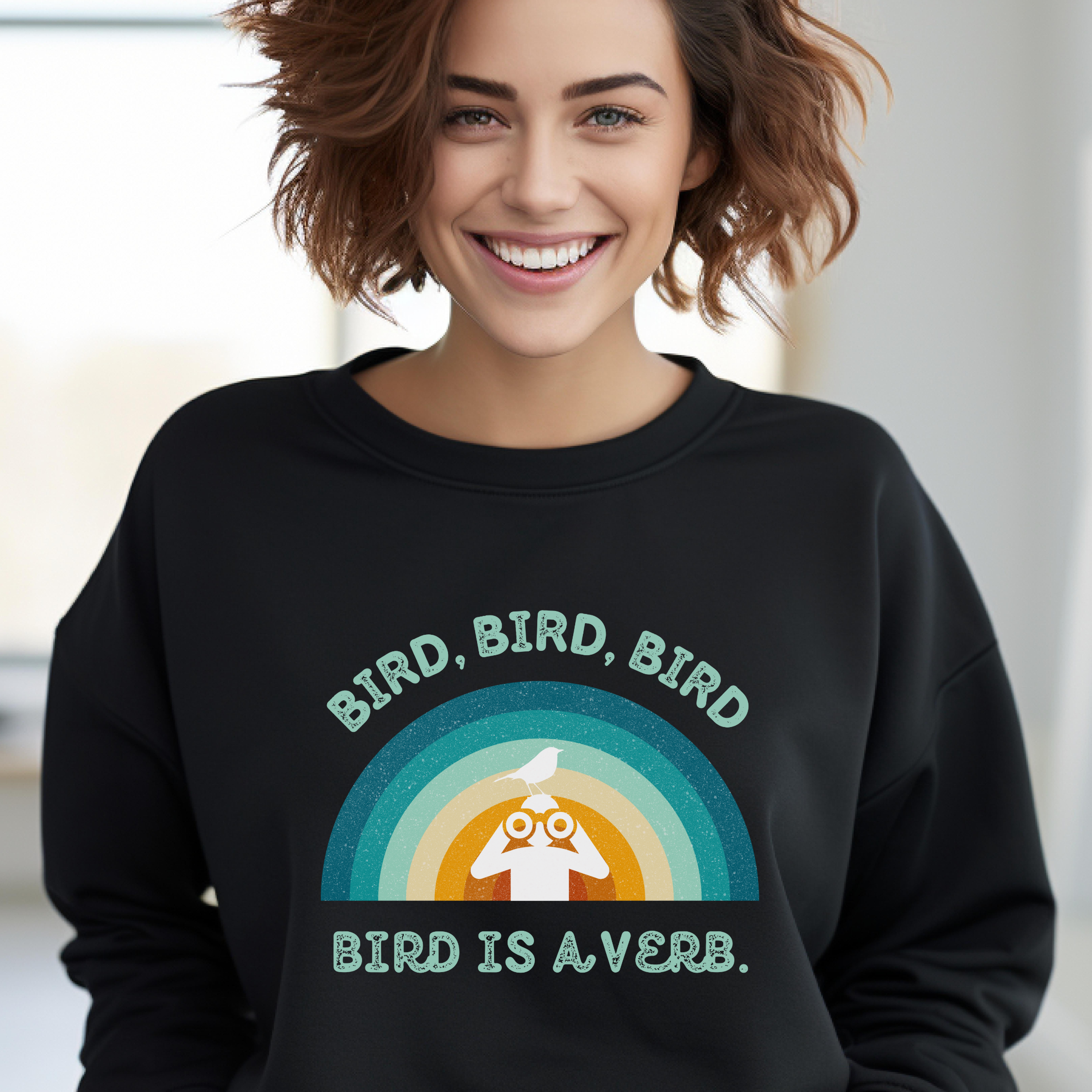 Bird Watching Sweatshirt - Retro Sunset Graphic Unisex Crewneck | Bird is a Verb | Funny Gift for Nature Lovers & Birders | Navy, Black product thumbnail image Bird Watching Sweatshirt - Retro Sunset Graphic Unisex Crewneck | Bird is a Verb | Funny Gift for Nature Lovers & Birders | Navy, Black product thumbnail image