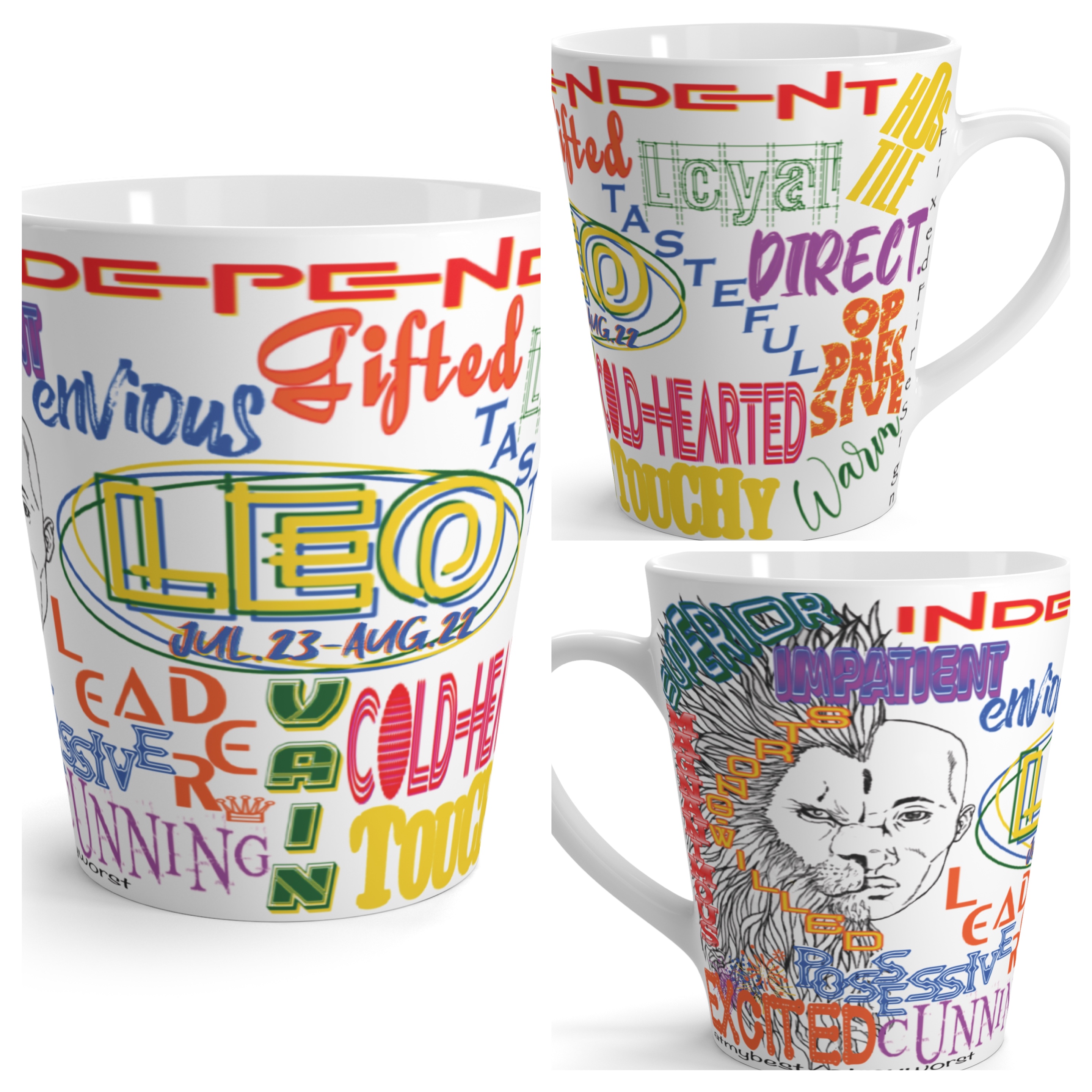 Leo Trait Latte Mug w Authentic Leo/Man Drawing 12oz