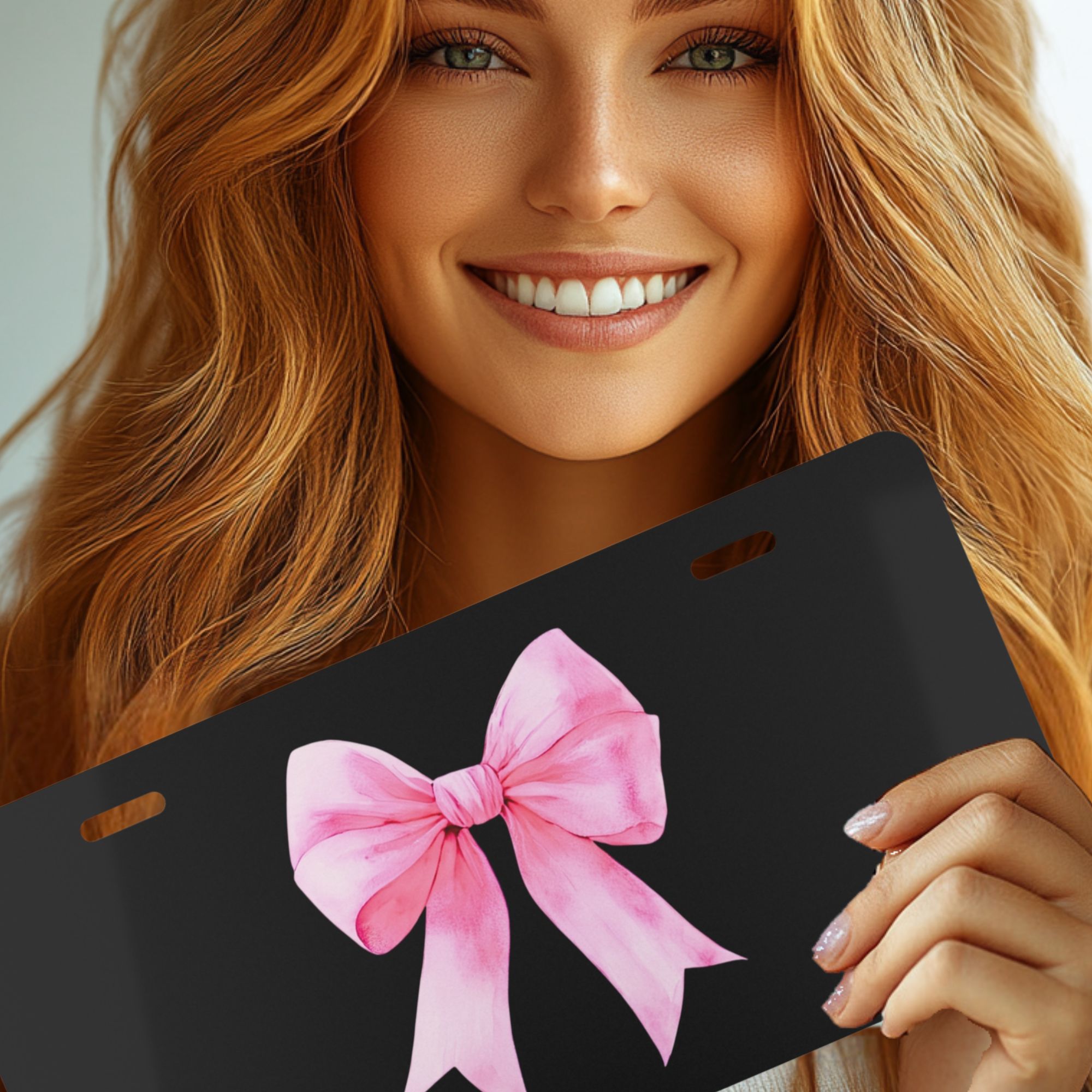 Pink Bow Car Accessories, Pink Bow License Plate for Women, Pink Car Accessories for Teens, Girly License Plate, Girly Car Accessories, Coquette Car Accessories, Cute License Plate, Car Bow, Coquette Car,Blk Bg product thumbnail image
