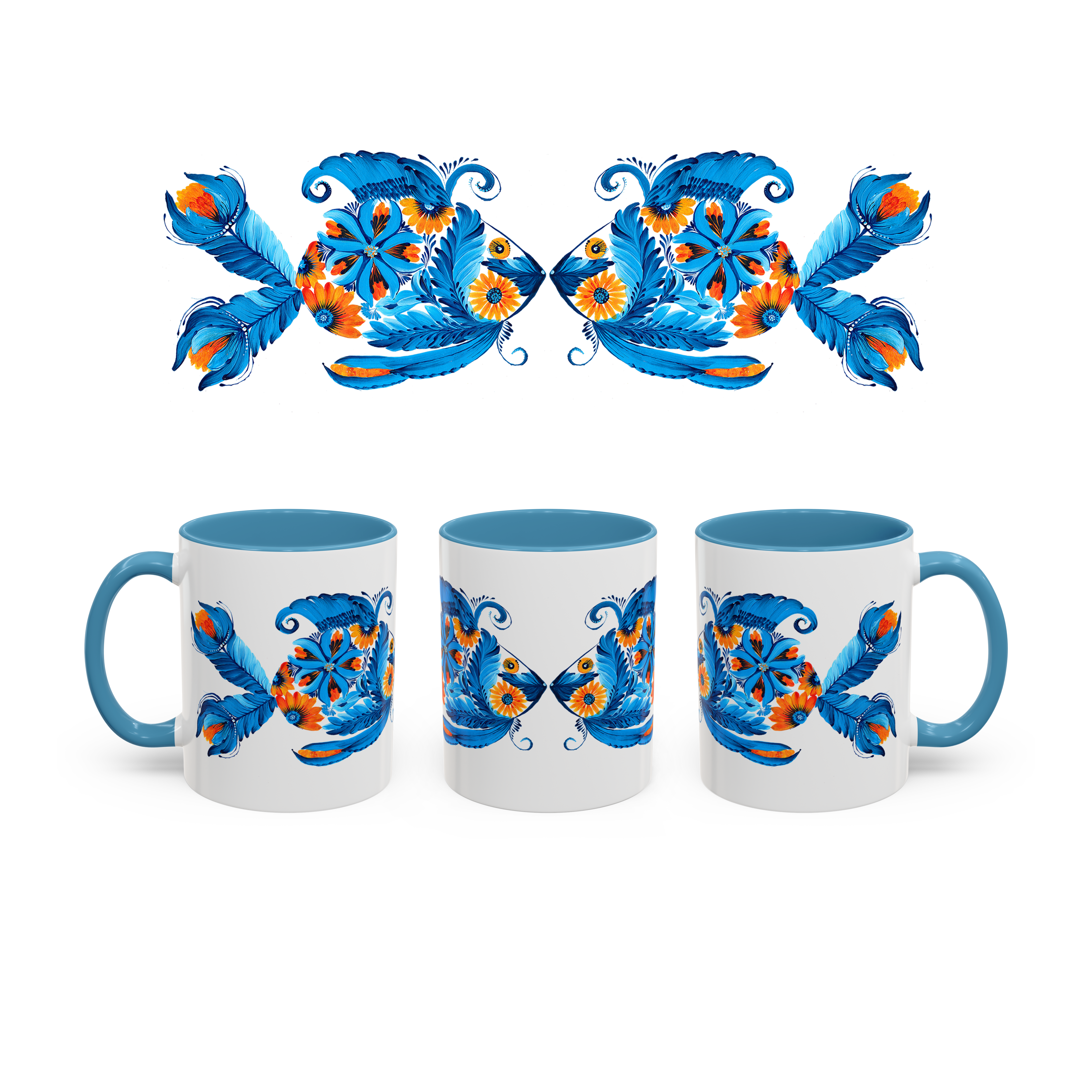 Ukrainian Art Accent Mug | Petrykivka Fish Design | 11oz & 15oz Ceramic Coffee Mug product thumbnail image Ukrainian Art Accent Mug | Petrykivka Fish Design | 11oz & 15oz Ceramic Coffee Mug product thumbnail image
