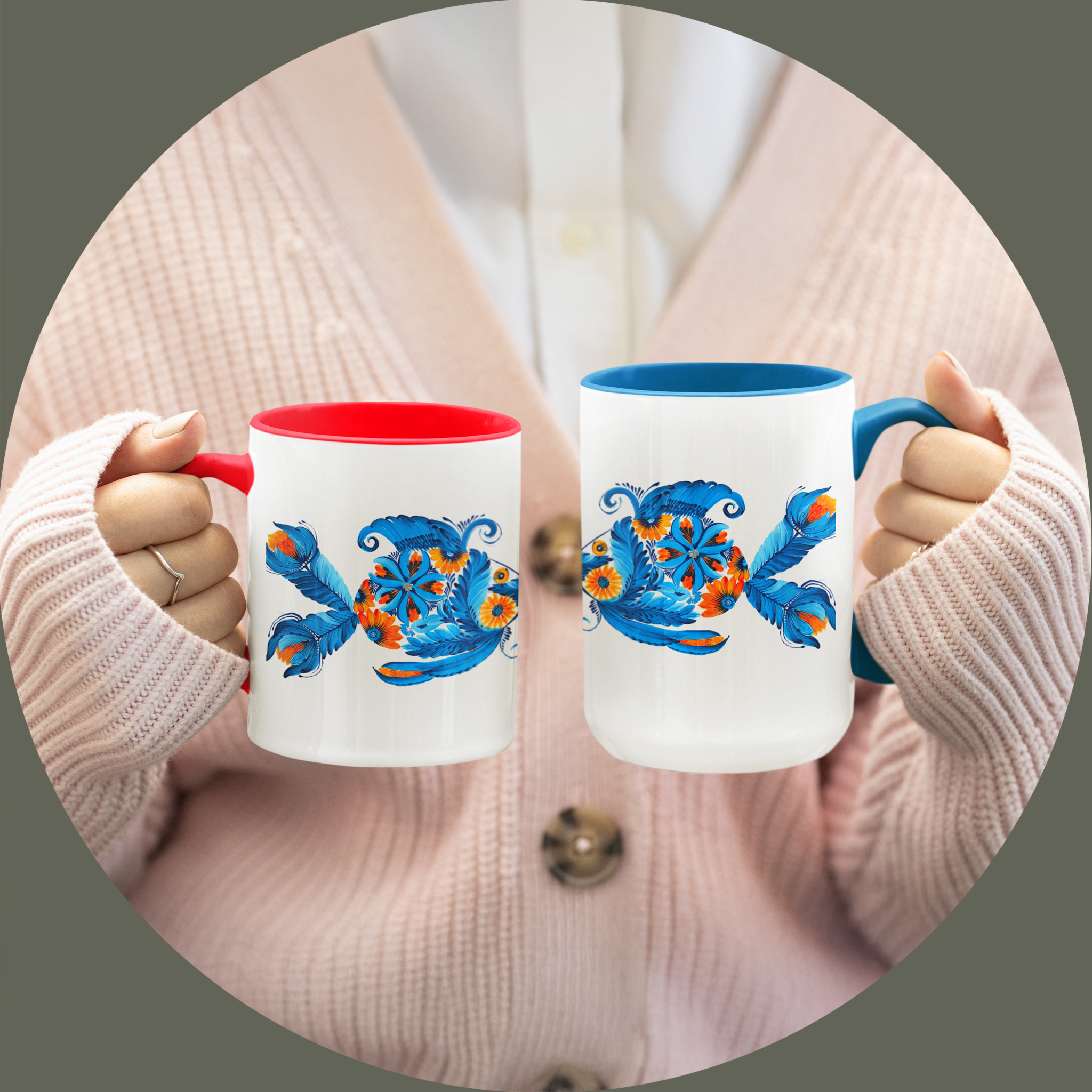 Ukrainian Art Accent Mug | Petrykivka Fish Design | 11oz & 15oz Ceramic Coffee Mug product thumbnail image Ukrainian Art Accent Mug | Petrykivka Fish Design | 11oz & 15oz Ceramic Coffee Mug product thumbnail image