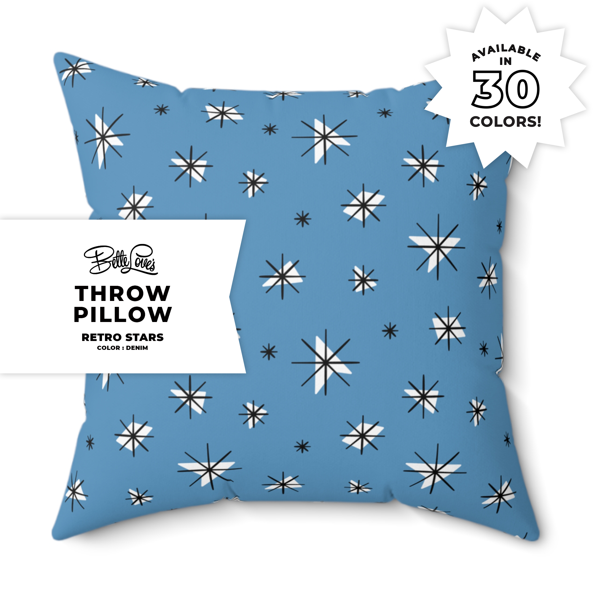 Retro Stars Throw Pillow in Denim