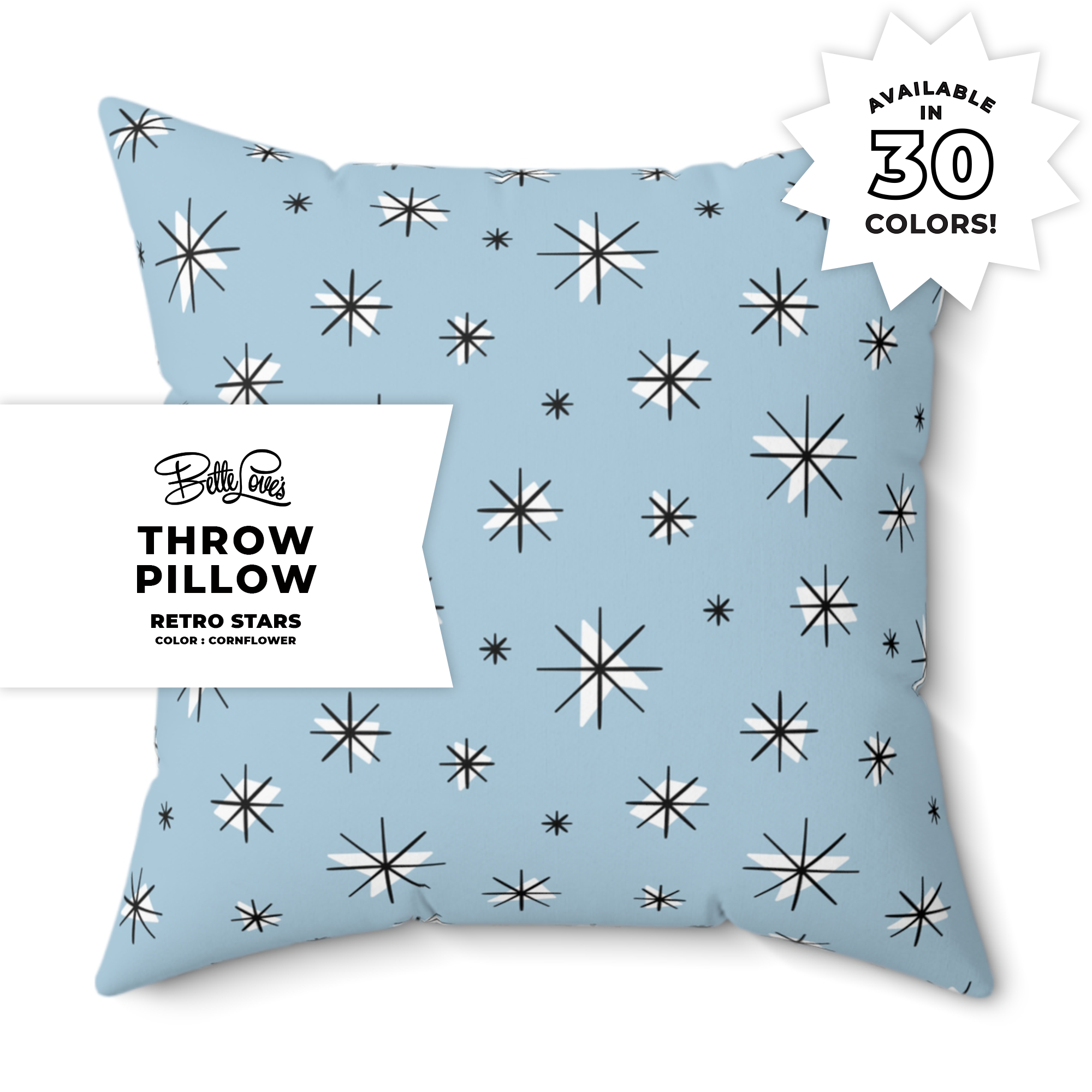 Retro Stars Throw Pillow in Cornflower Retro Stars Throw Pillow in Cornflower