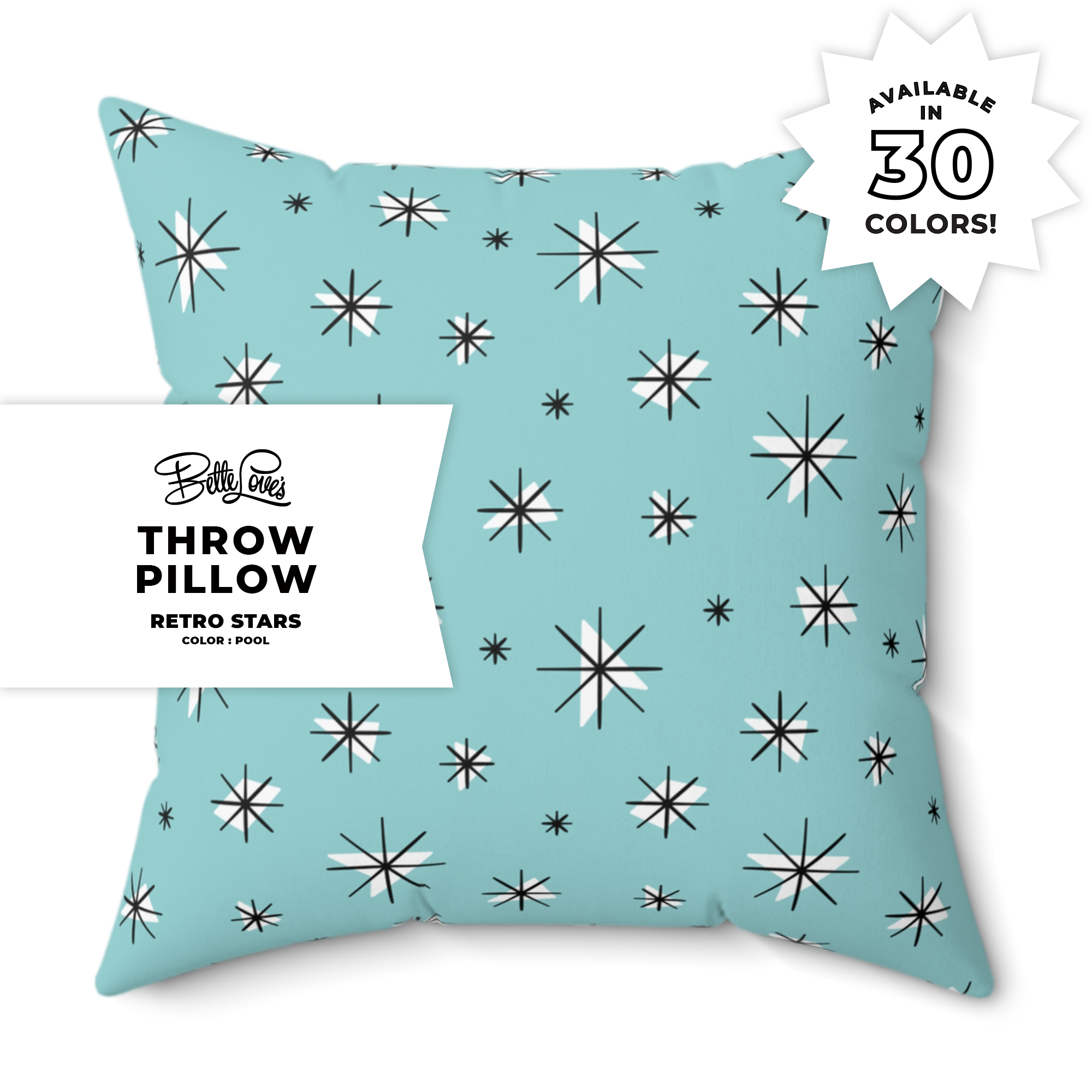 Retro Stars Throw Pillows in Pool