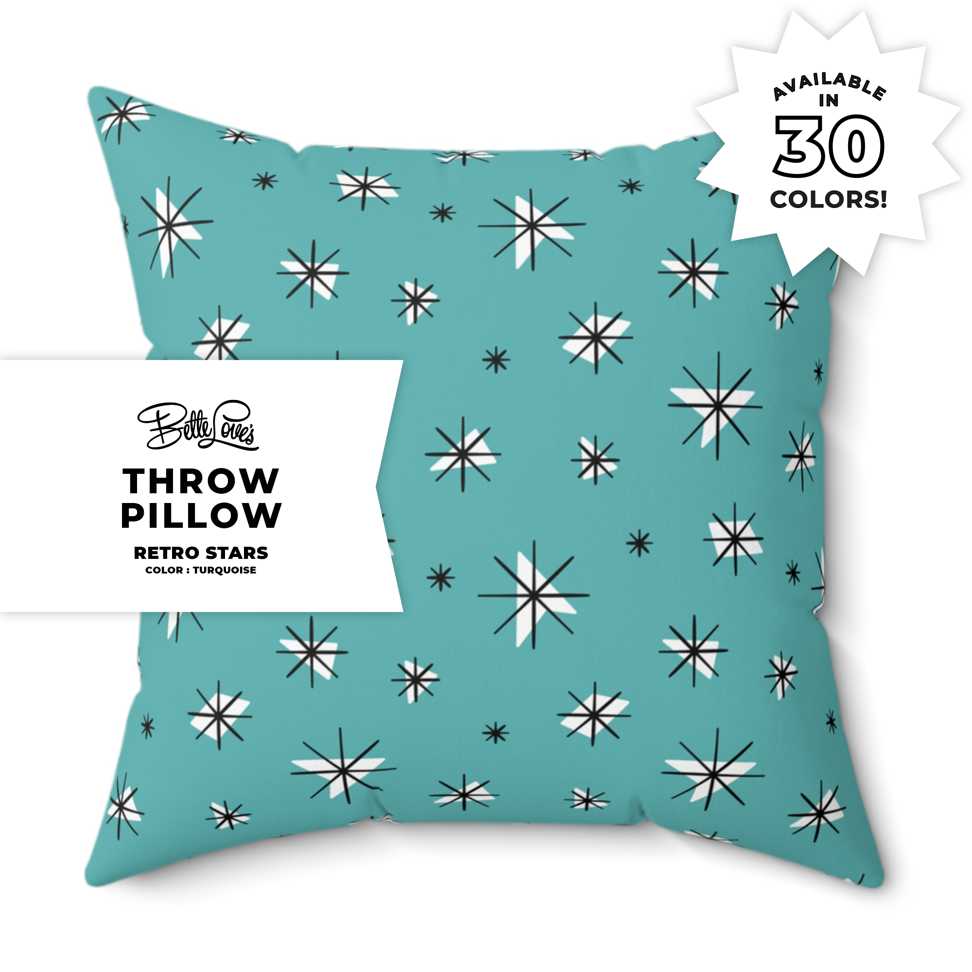Retro Stars Throw Pillow in Turquoise Retro Stars Throw Pillow in Turquoise