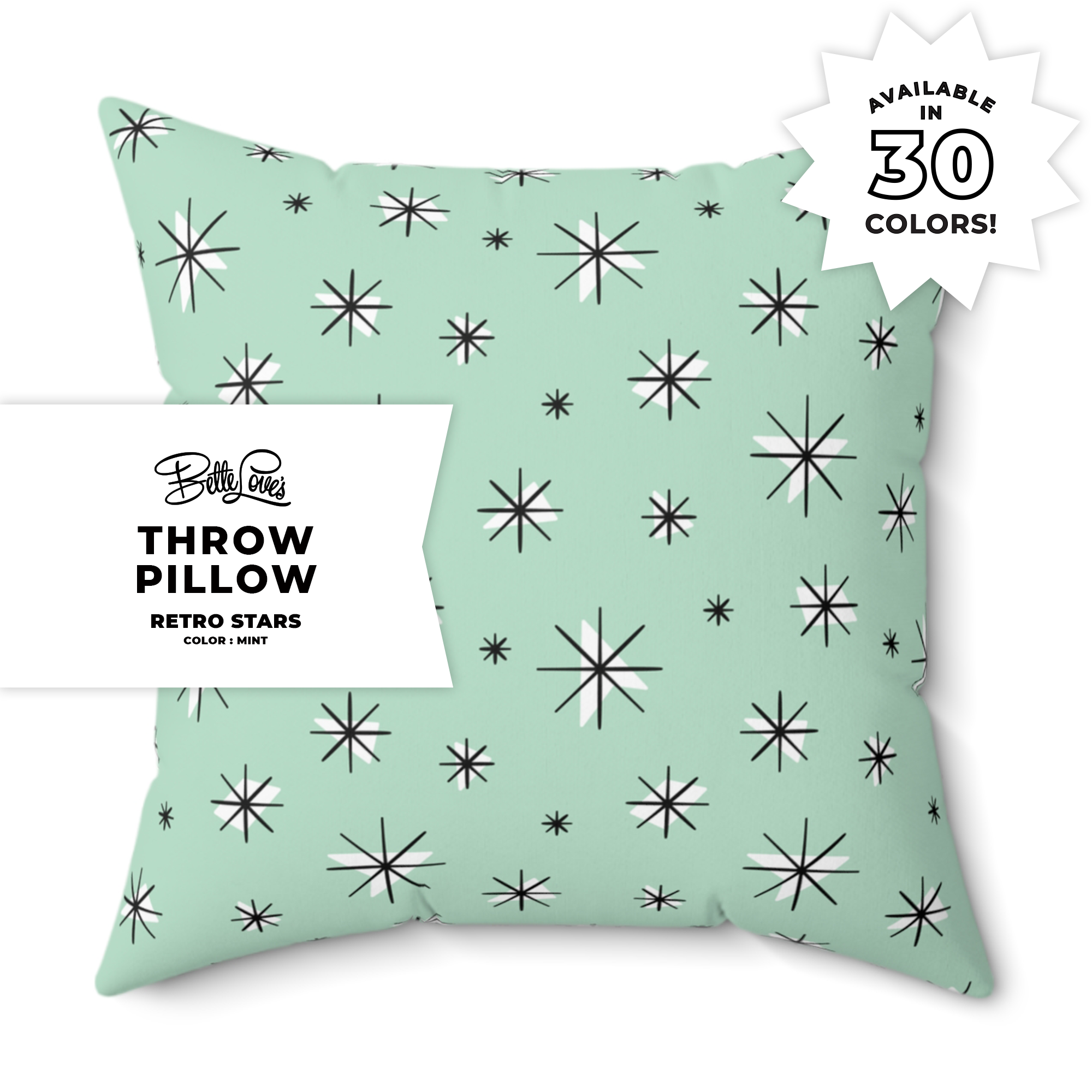 Retro Stars Throw Pillow in Mint product thumbnail image Retro Stars Throw Pillow in Mint product thumbnail image