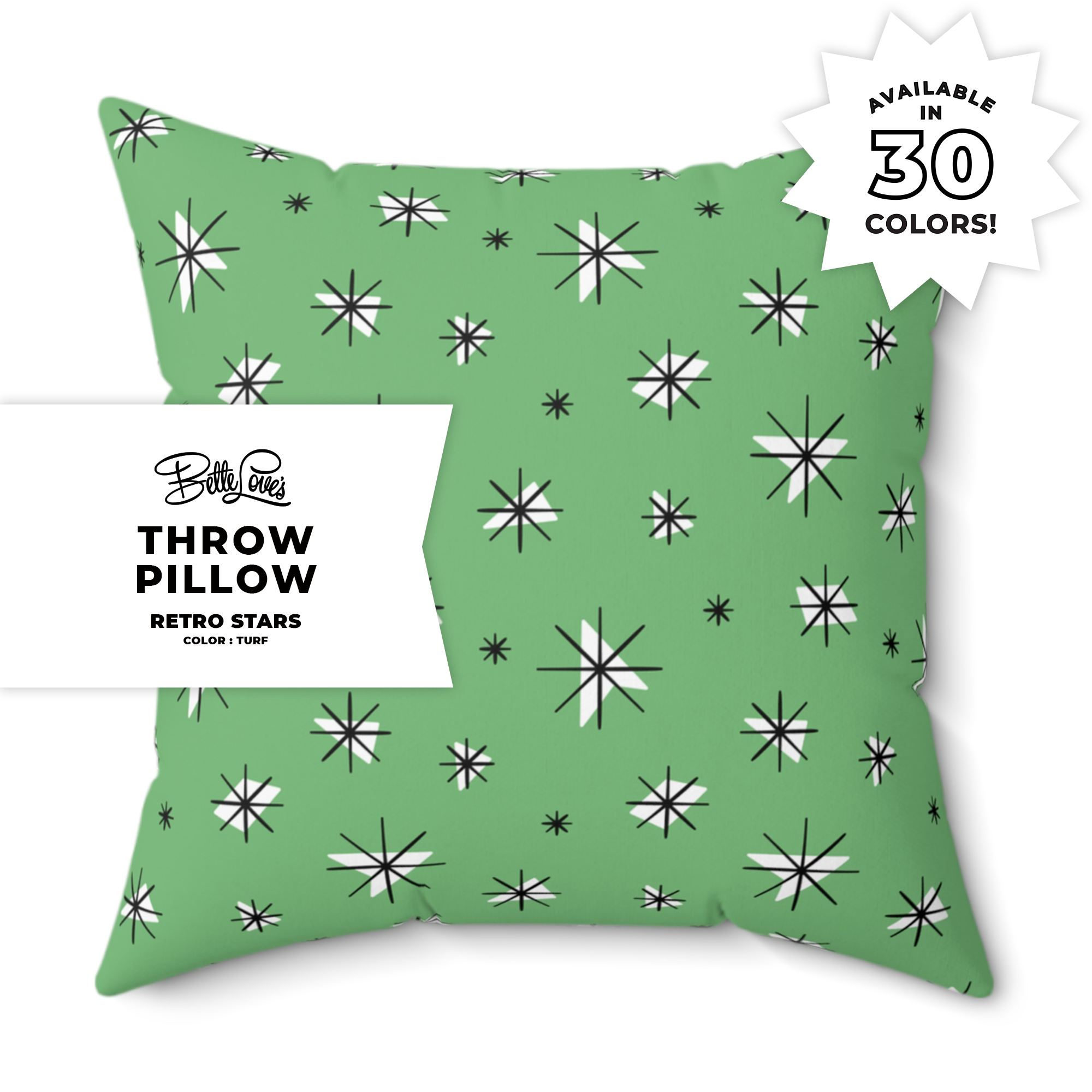 Retro Stars Throw Pillow in Turf Retro Stars Throw Pillow in Turf