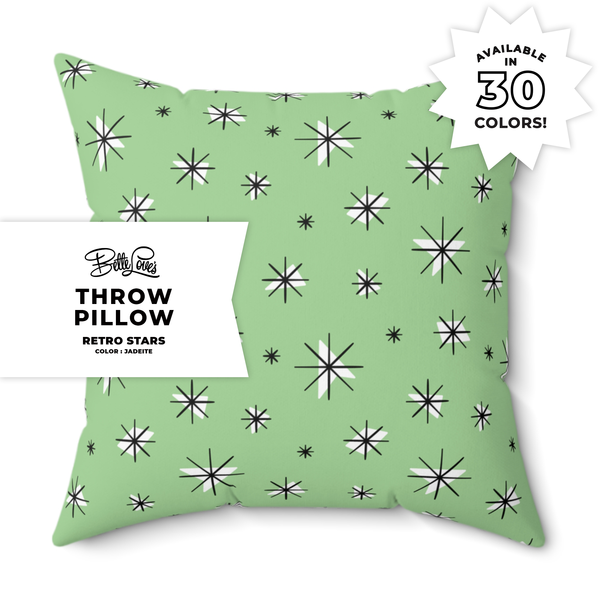 Retro Stars Throw Pillow in Jadeite