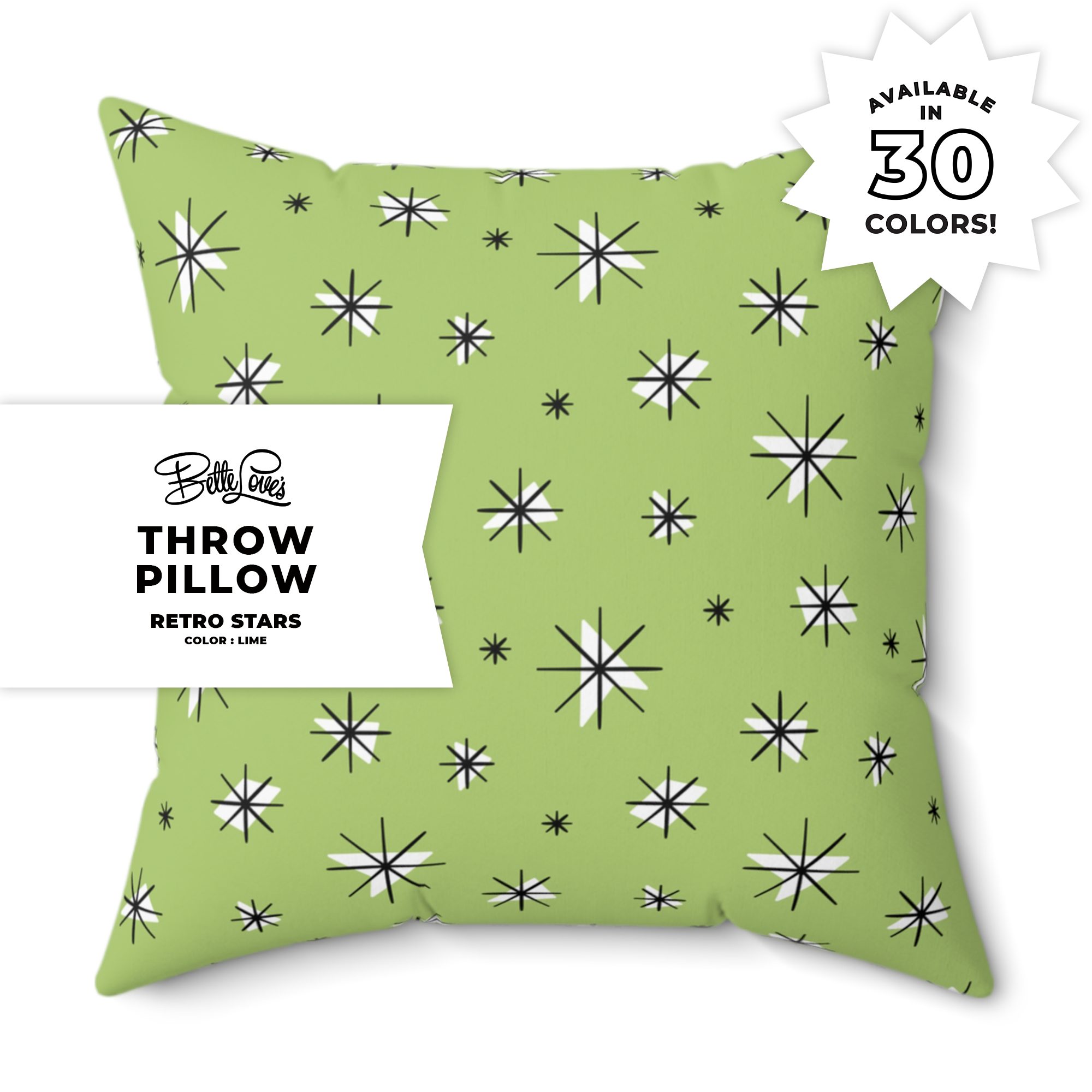 Retro Stars Throw Pillow in Lime Retro Stars Throw Pillow in Lime