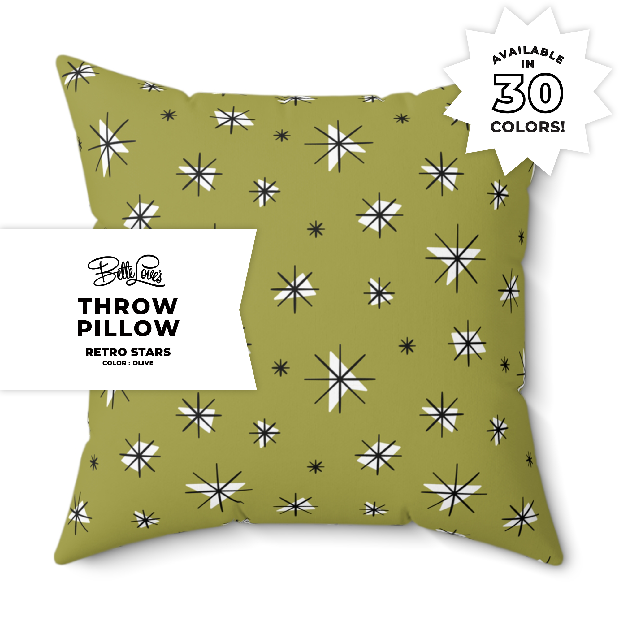 Retro Stars Throw Pillow in Olive