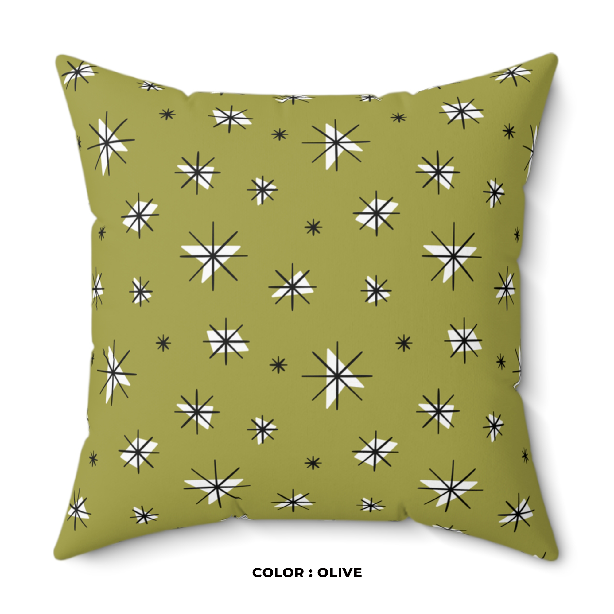 Retro Stars Throw Pillow in Olive product thumbnail image Retro Stars Throw Pillow in Olive product thumbnail image