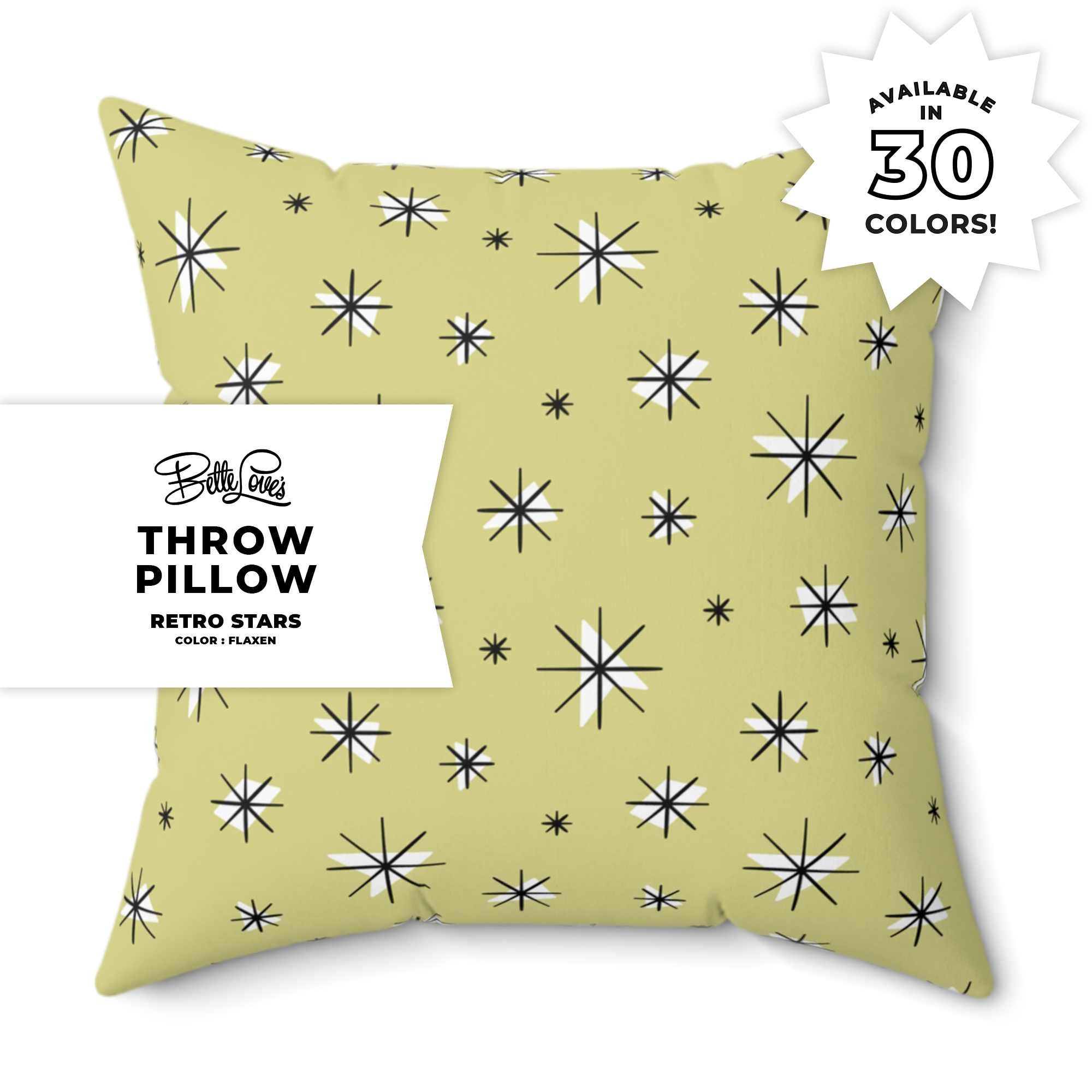 Retro Stars Throw Pillow in Flaxen