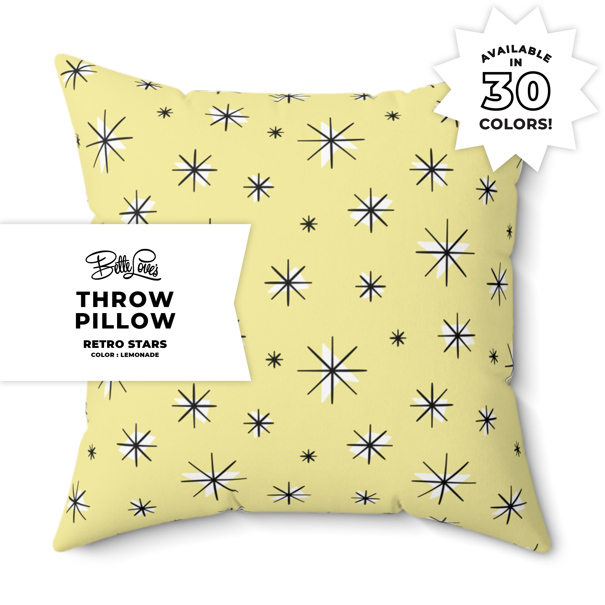 Retro Stars Throw Pillow in Lemonade