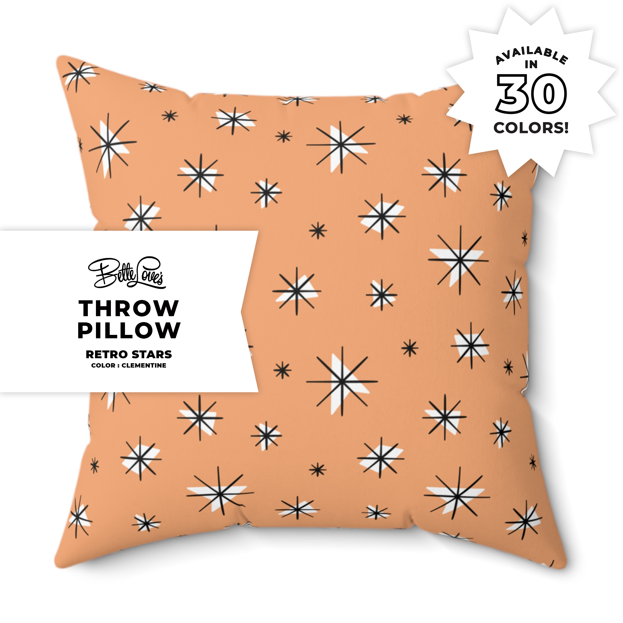 Retro Stars Throw Pillow in Clementine