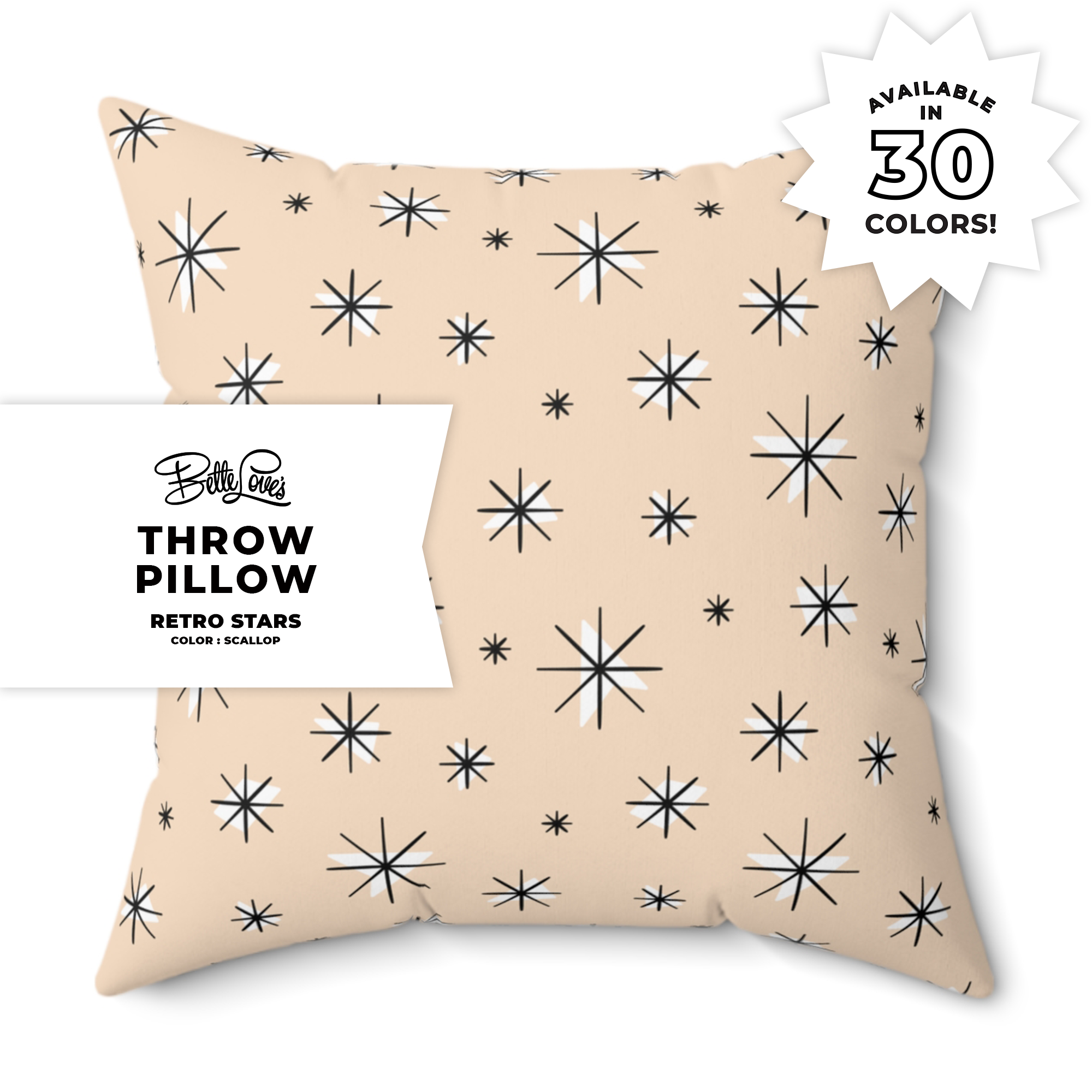 Retro Stars Throw Pillow in Scallop Retro Stars Throw Pillow in Scallop