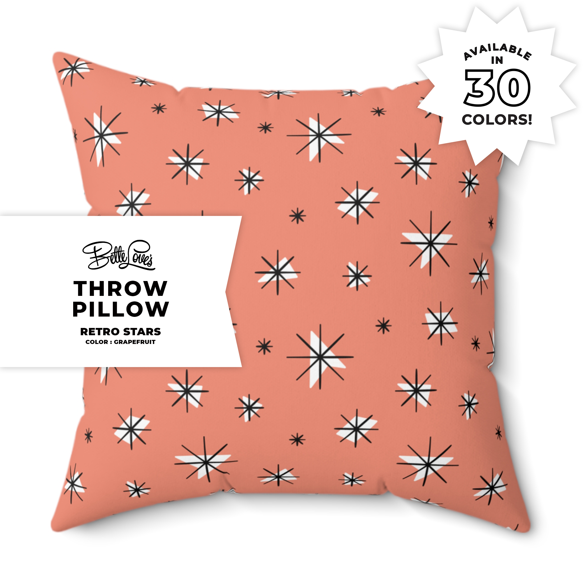 Retro Stars Throw Pillow in Grapefruit