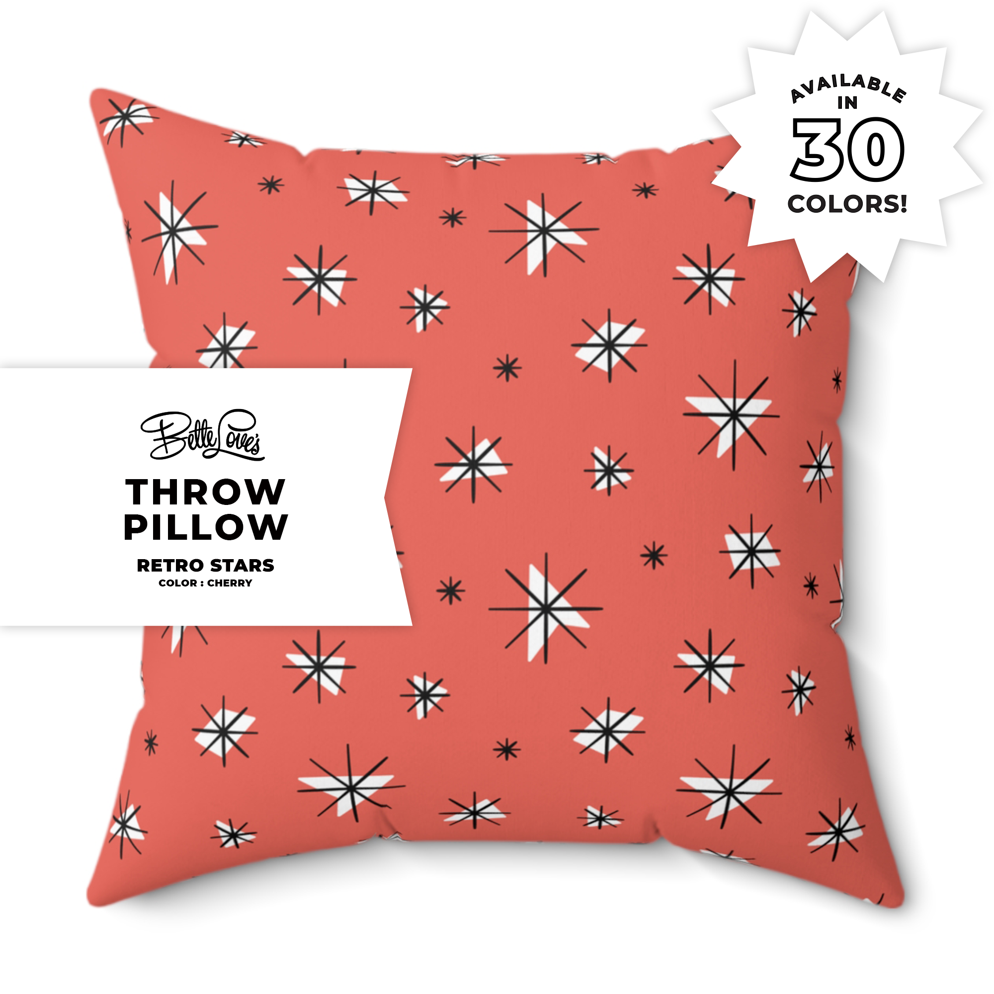 Retro Stars Throw Pillow in Cherry Retro Stars Throw Pillow in Cherry