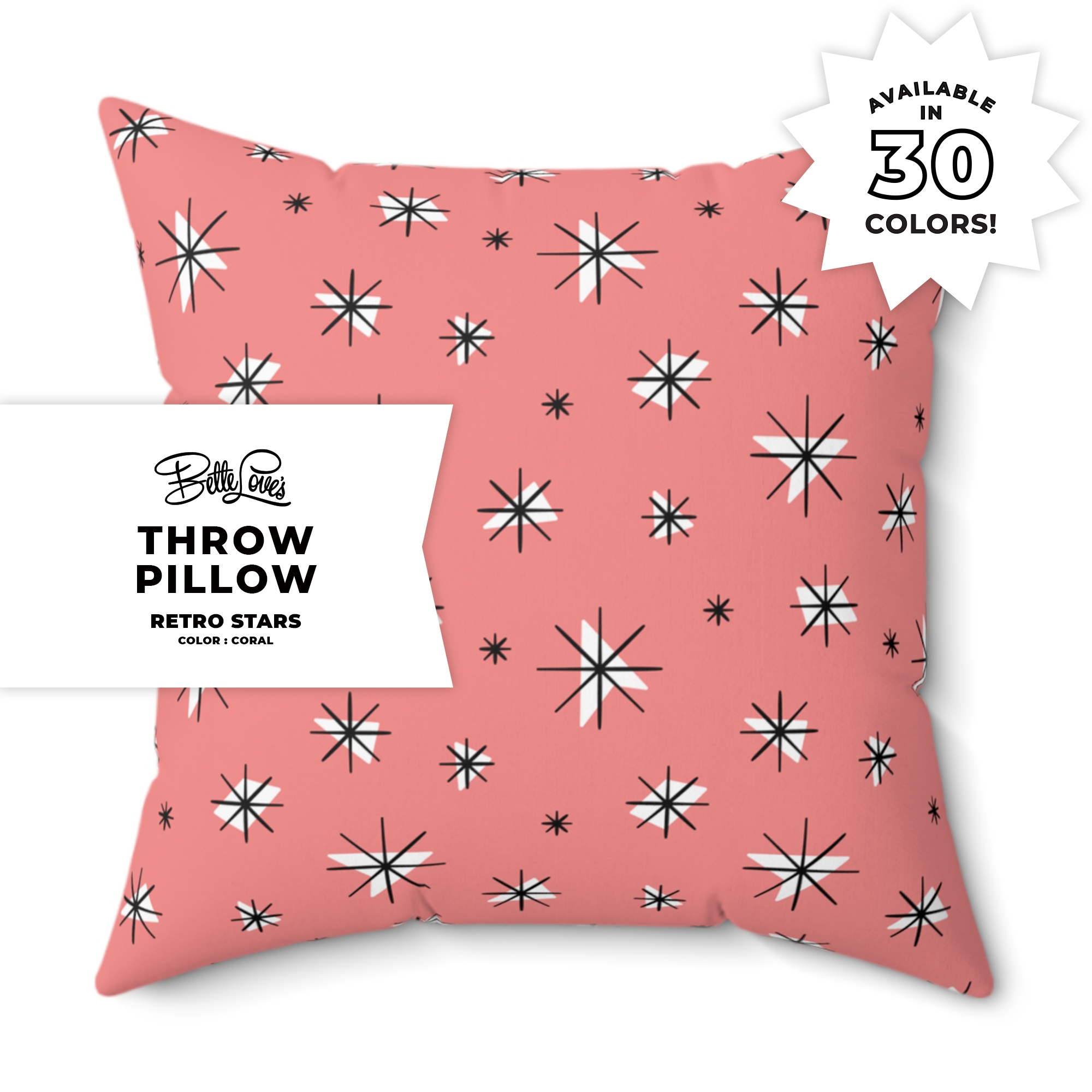 Retro Stars Throw Pillow in Coral