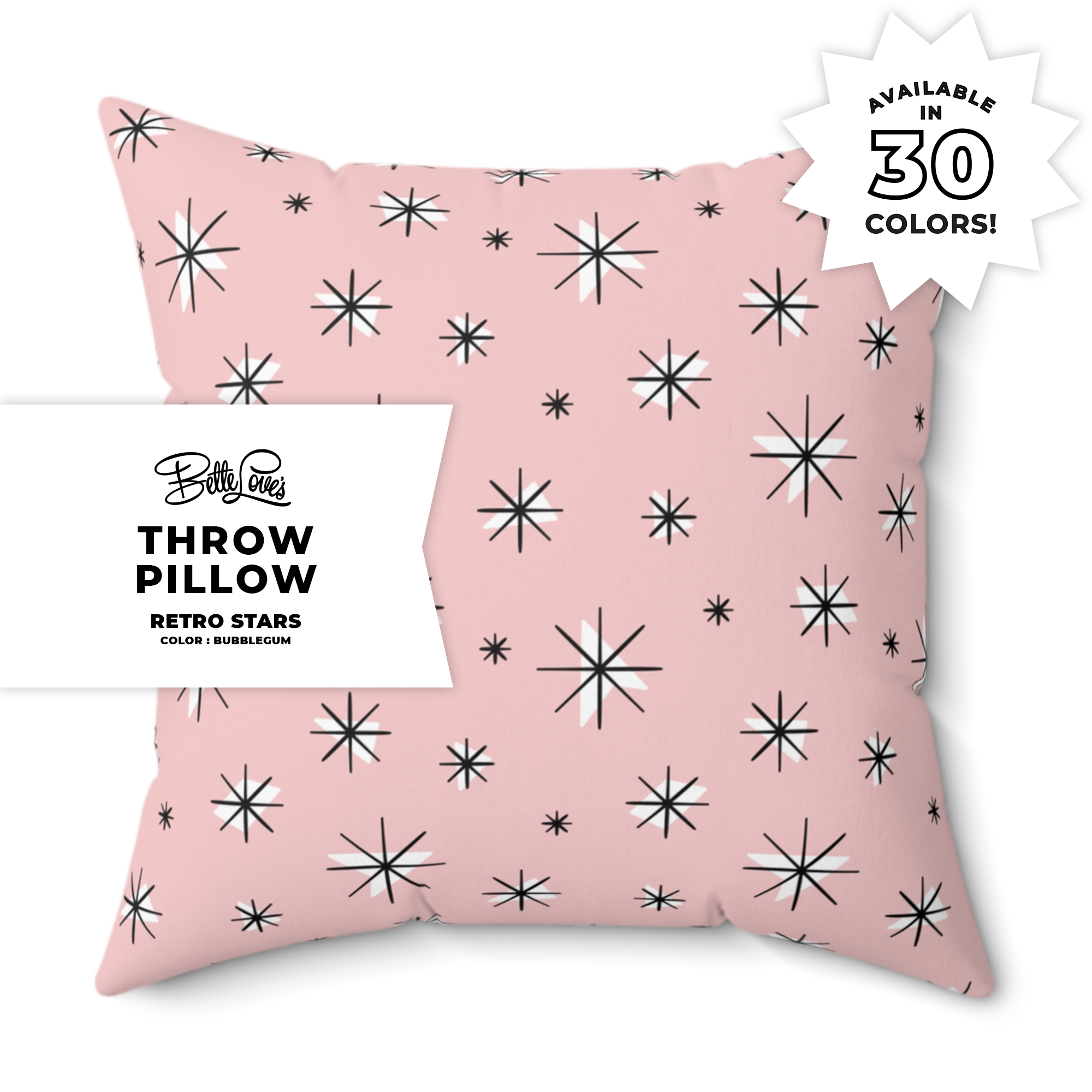 Retro Stars Throw Pillow in Bubblegum product thumbnail image Retro Stars Throw Pillow in Bubblegum product thumbnail image