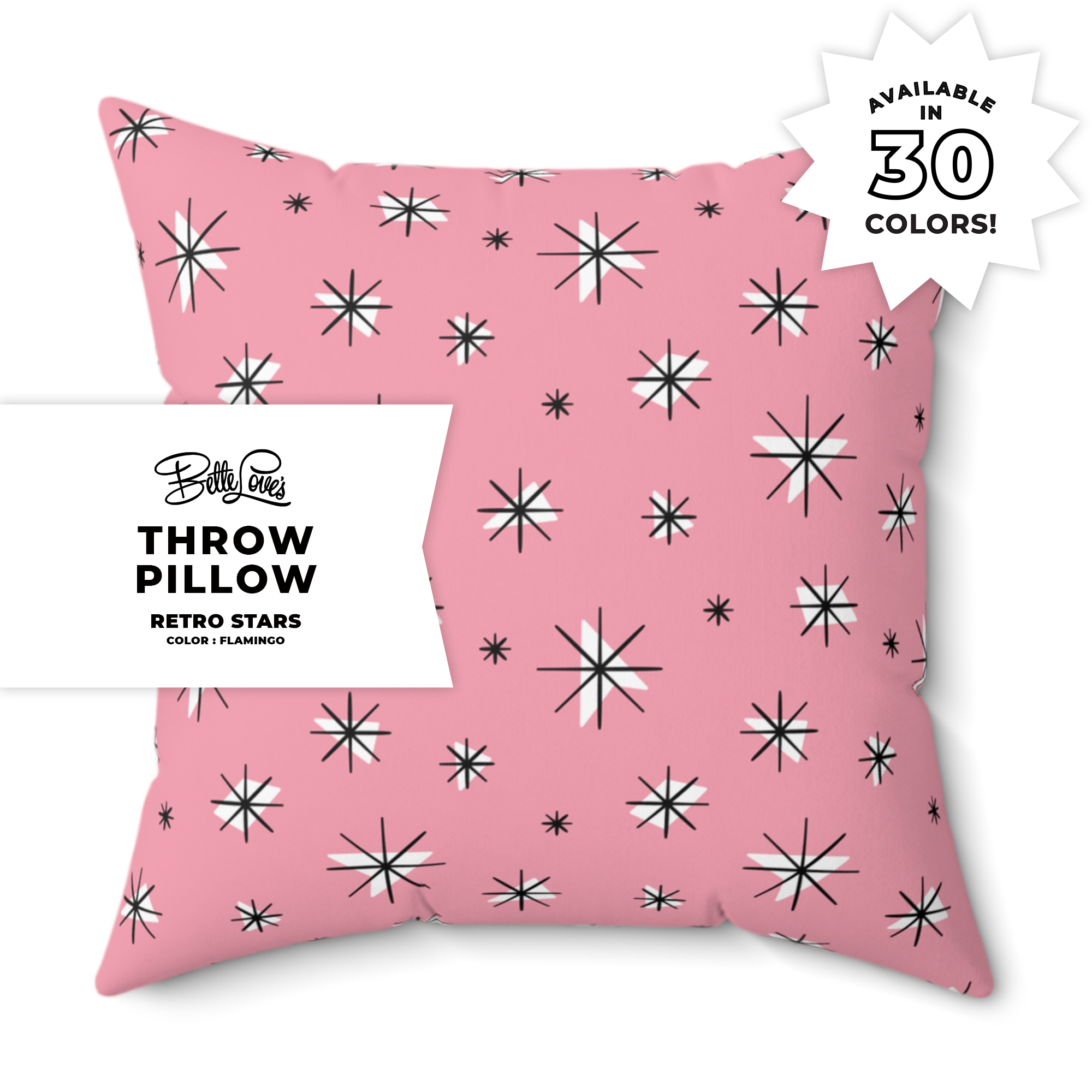 Retro Stars Throw Pillow in Flamingo