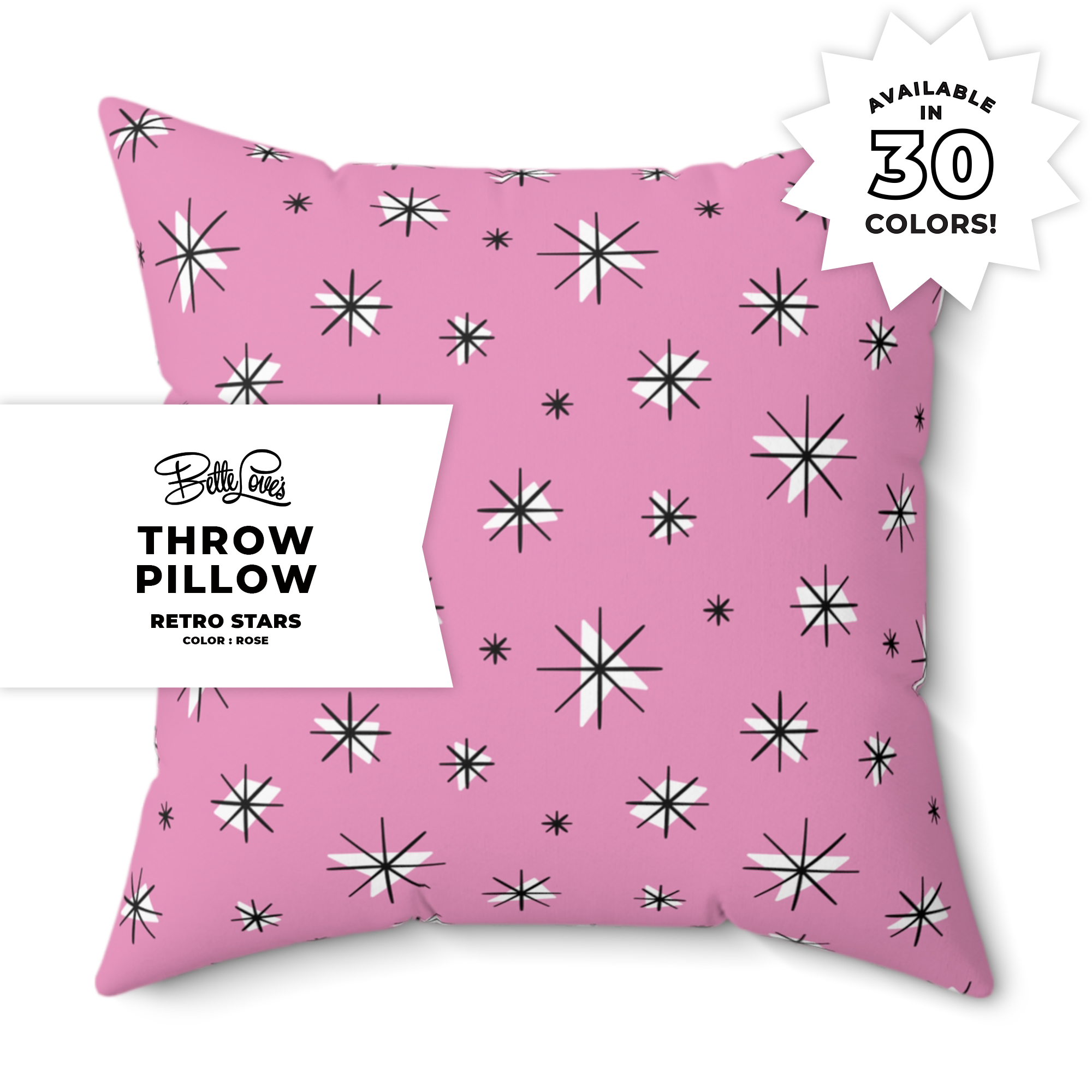 Retro Stars Throw Pillow in Rose