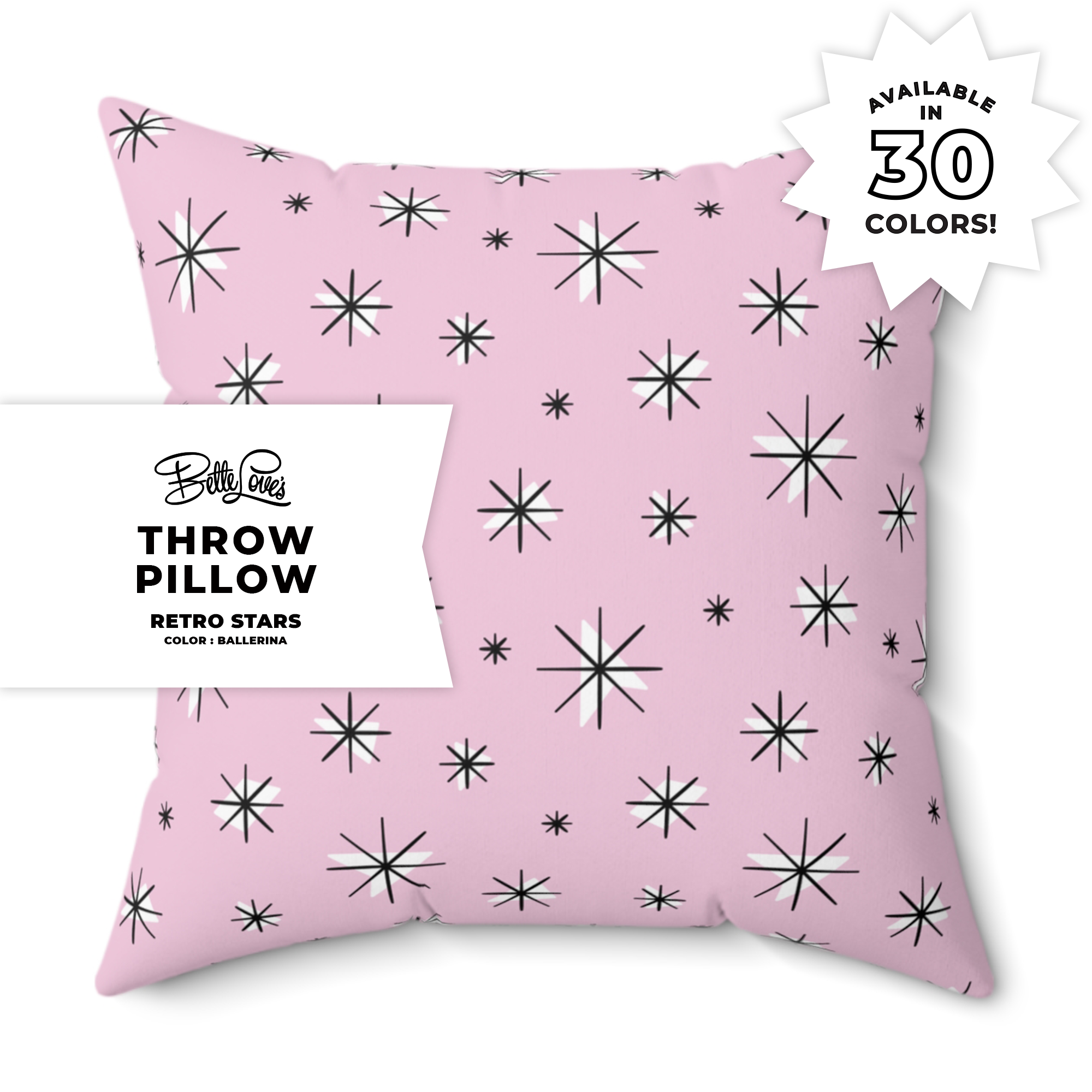 Retro Stars Throw Pillow in Ballerina