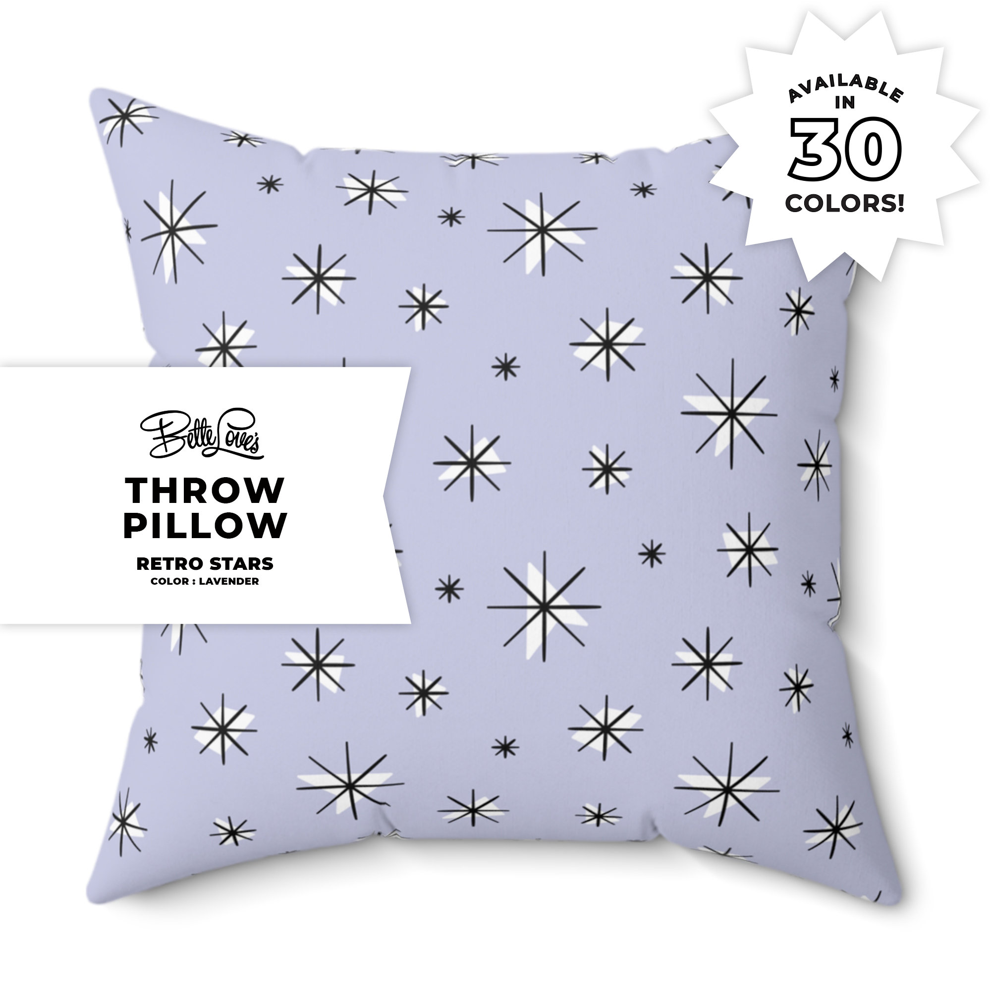 Retro Stars Throw Pillow in Lavender Retro Stars Throw Pillow in Lavender