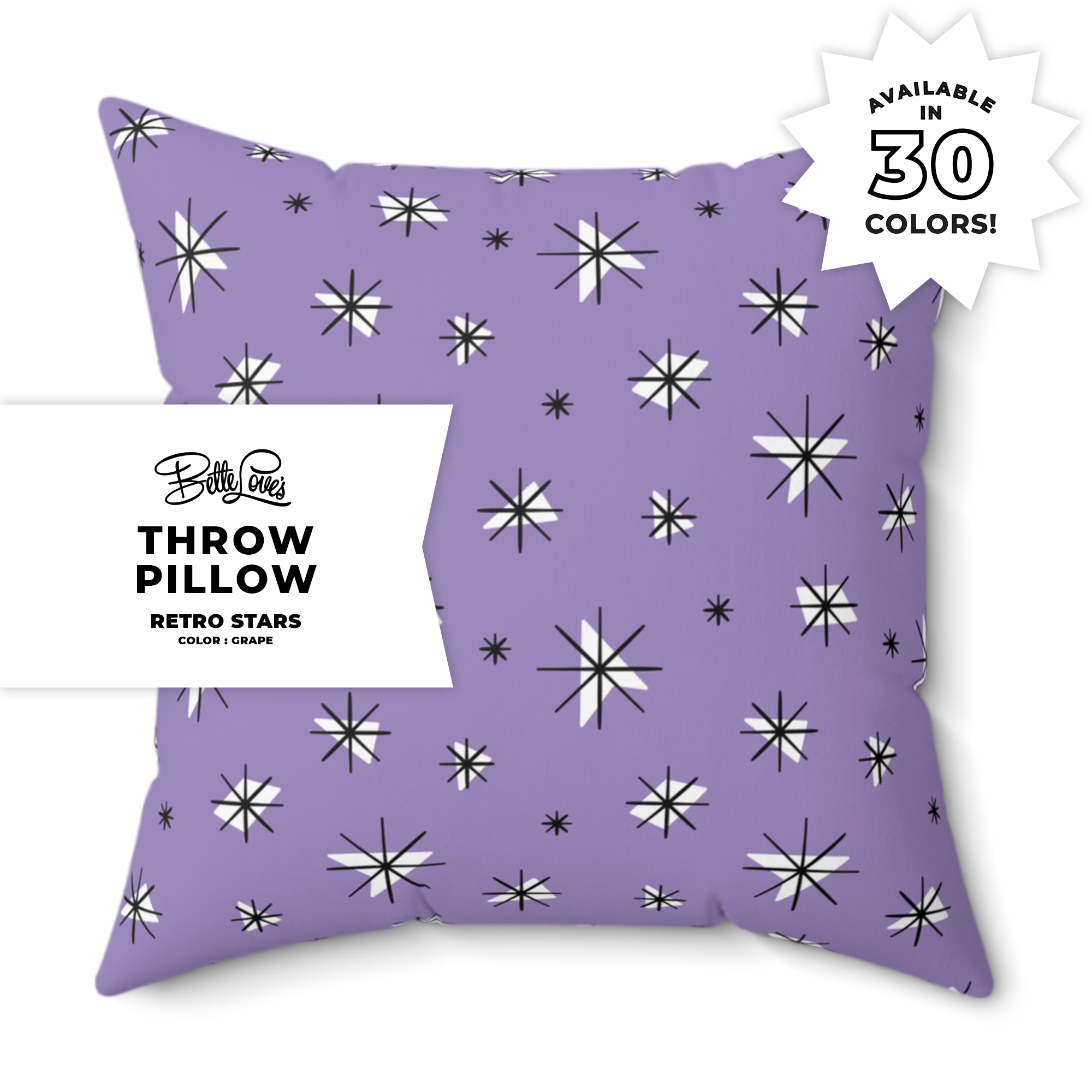 Retro Stars Throw Pillows in Grape Retro Stars Throw Pillows in Grape