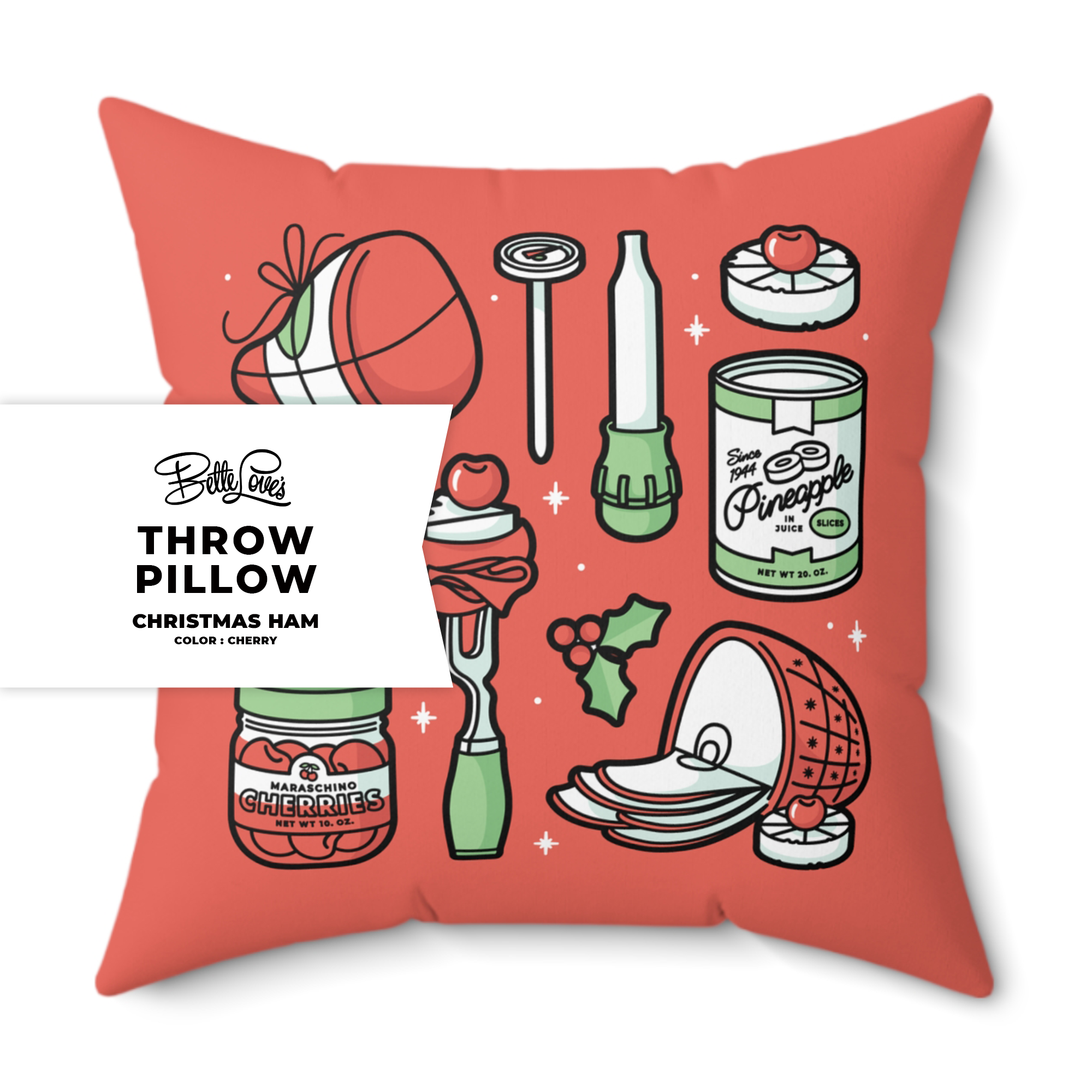 Christmas Ham Throw Pillow in Cherry Christmas Ham Throw Pillow in Cherry
