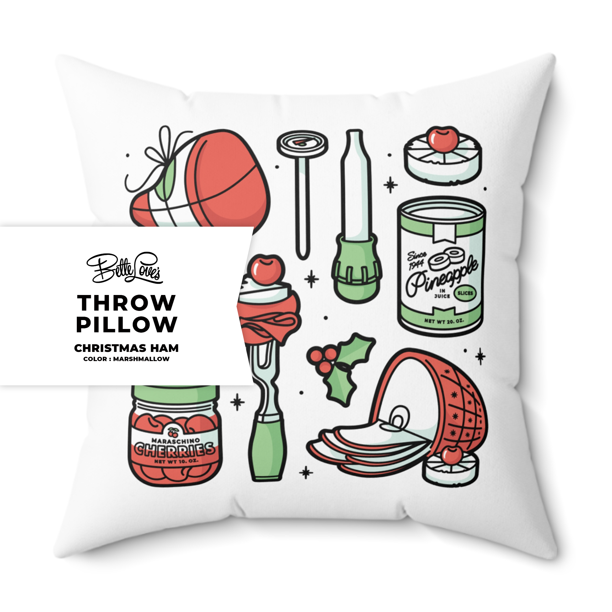 Christmas Ham Throw Pillow in Marshmallow Christmas Ham Throw Pillow in Marshmallow