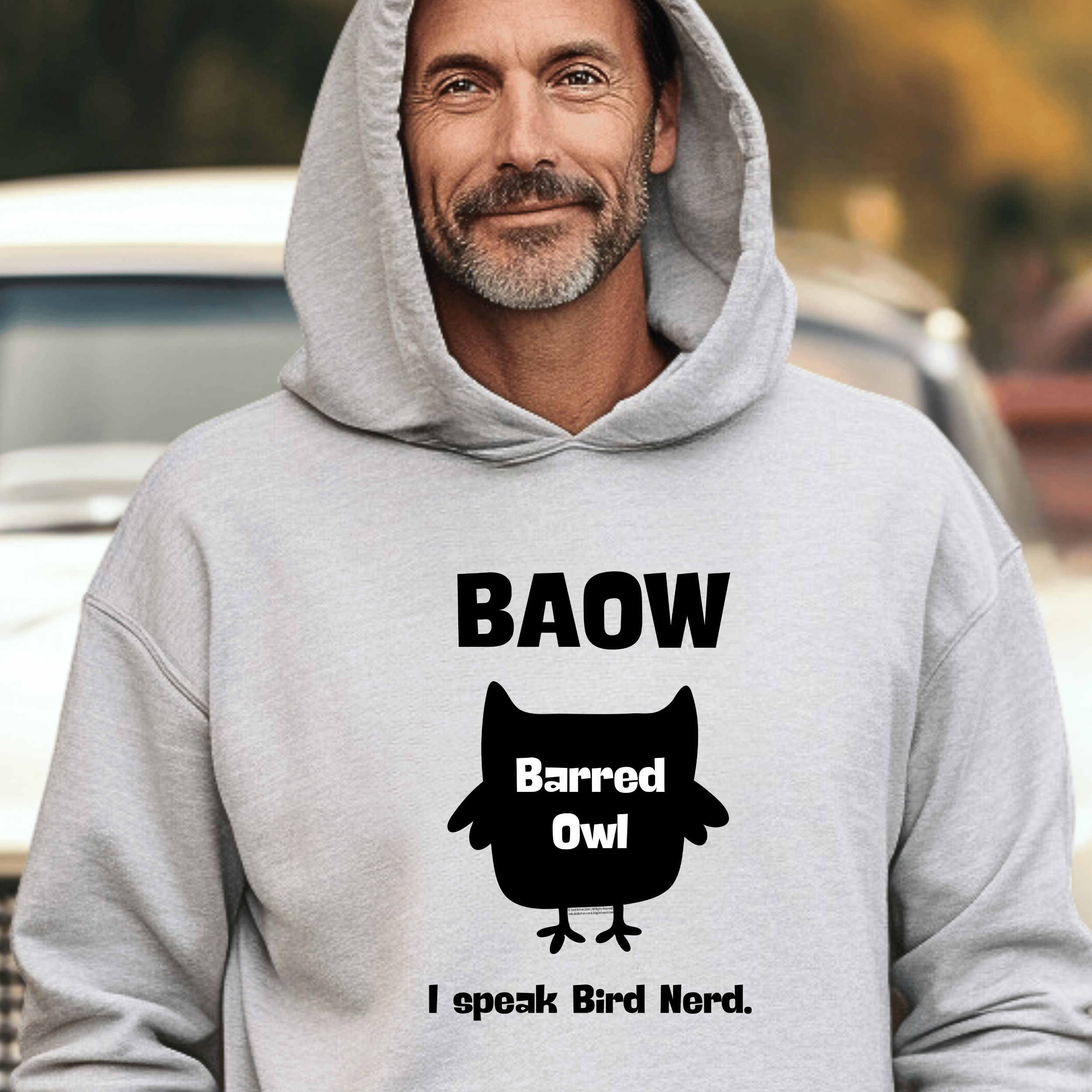 Barred Owl "I Speak Bird Nerd" Hoodie – Cute Owl Graphic Sweatshirt for Bird Lovers & Outdoor Enthusiasts | Black, Navy, Ash or Gray Heather Barred Owl "I Speak Bird Nerd" Hoodie – Cute Owl Graphic Sweatshirt for Bird Lovers & Outdoor Enthusiasts | Black, Navy, Ash or Gray Heather