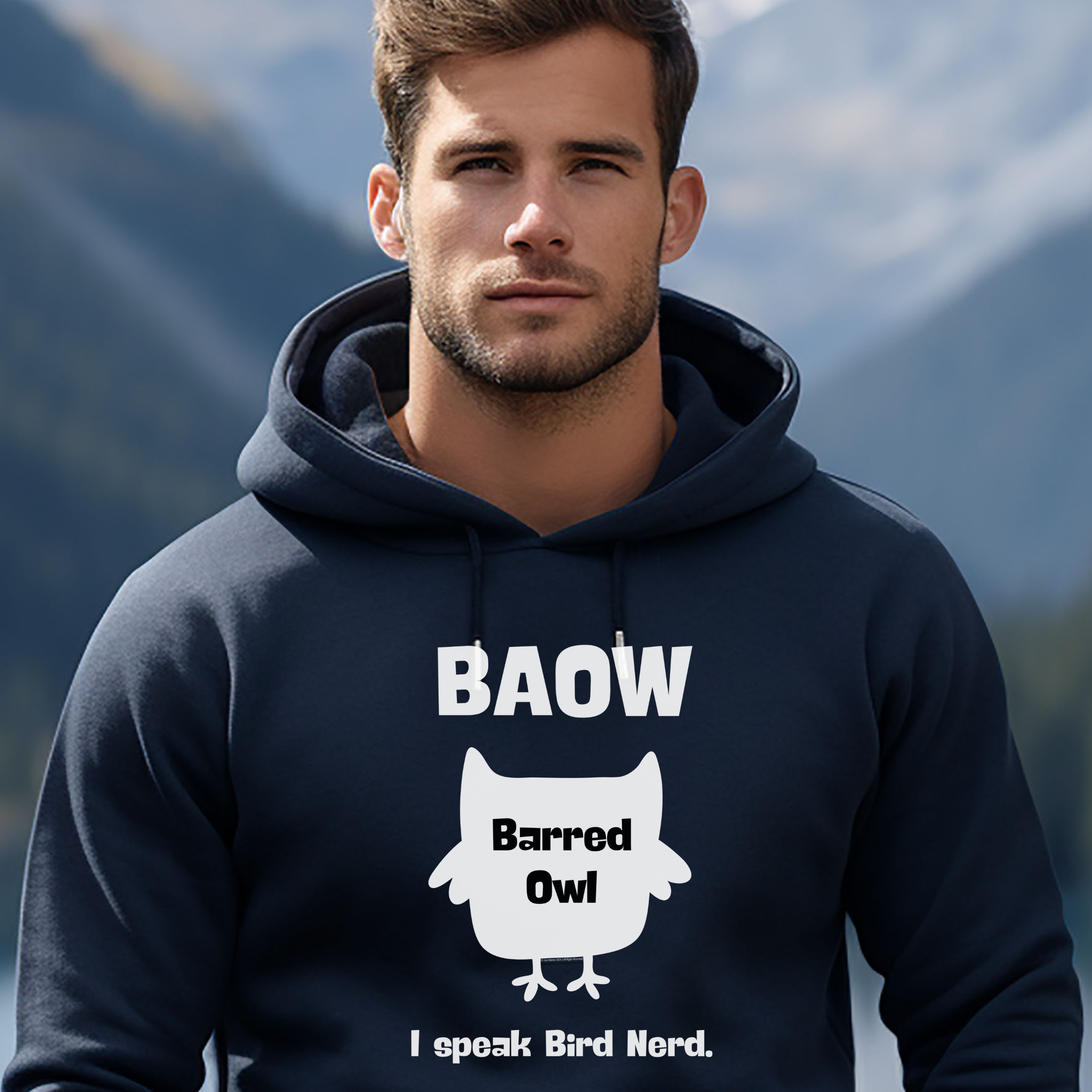 Barred Owl "I Speak Bird Nerd" Hoodie – Cute Owl Graphic Sweatshirt for Bird Lovers & Outdoor Enthusiasts | Black, Navy, Ash or Gray Heather product thumbnail image Barred Owl "I Speak Bird Nerd" Hoodie – Cute Owl Graphic Sweatshirt for Bird Lovers & Outdoor Enthusiasts | Black, Navy, Ash or Gray Heather product thumbnail image